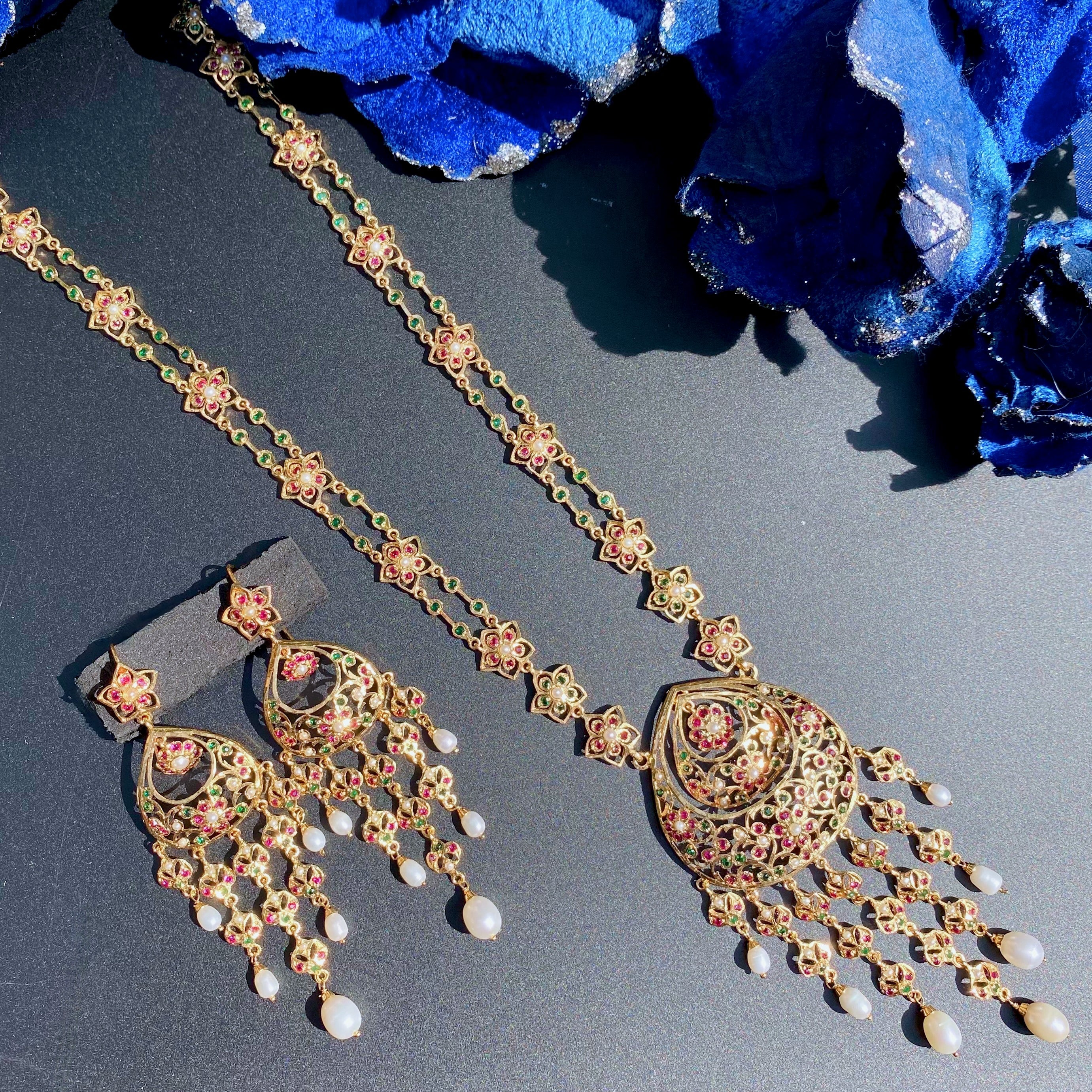 Classy Arabian Styled Stone Necklace Set | Gold Plated on 925 Silver NS 439