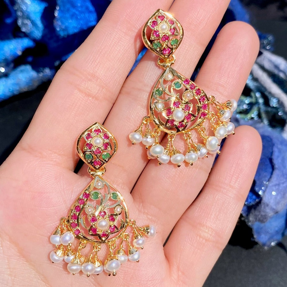 gold plated jadau earrings