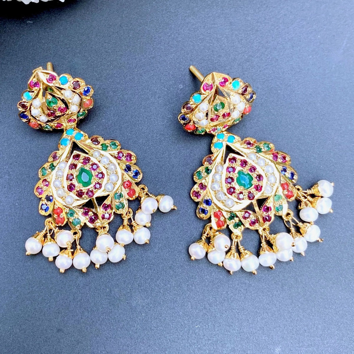 gold plated navratna earrings