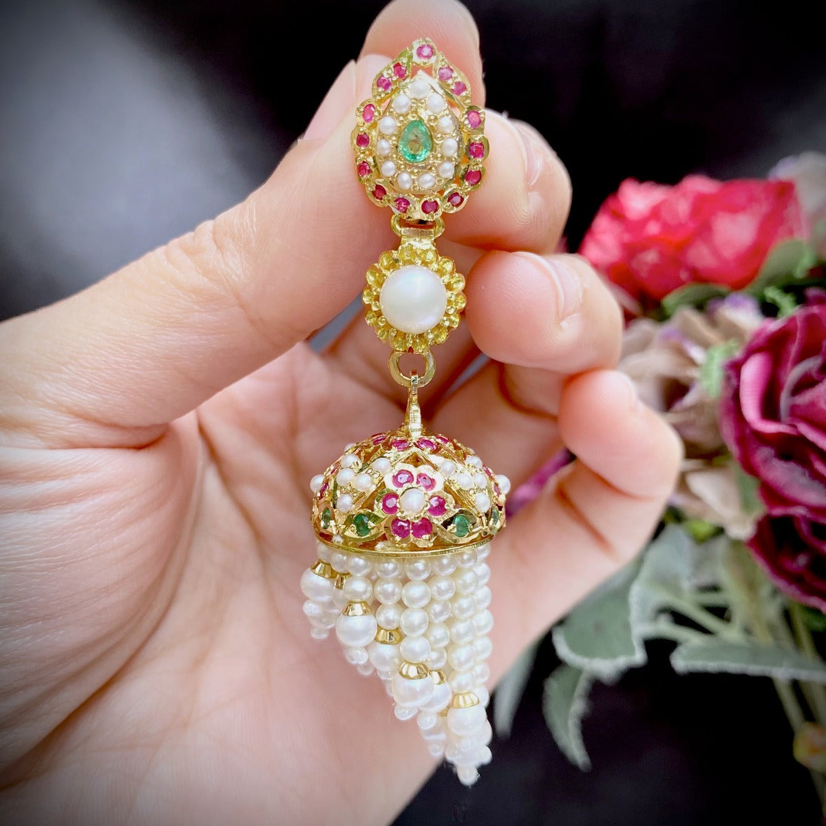 Gold Jhumka For Women | Handmade Jadau Earrings From India GER 009