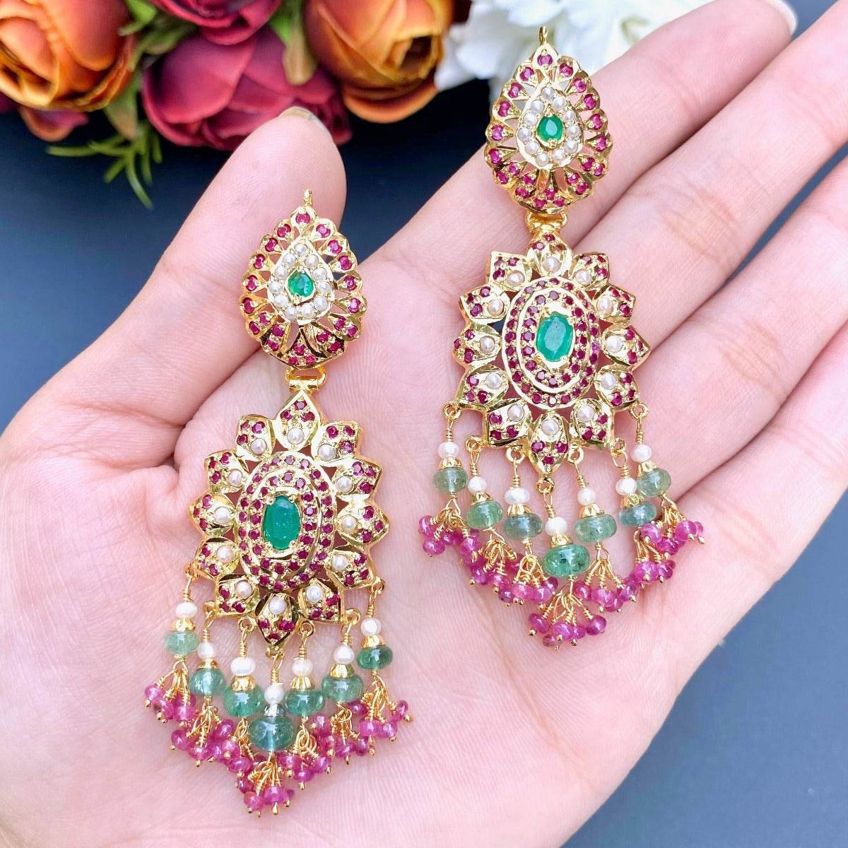 Multicoloured Light & Comfortable to wear Earrings in Gold Plated Silver ER 392