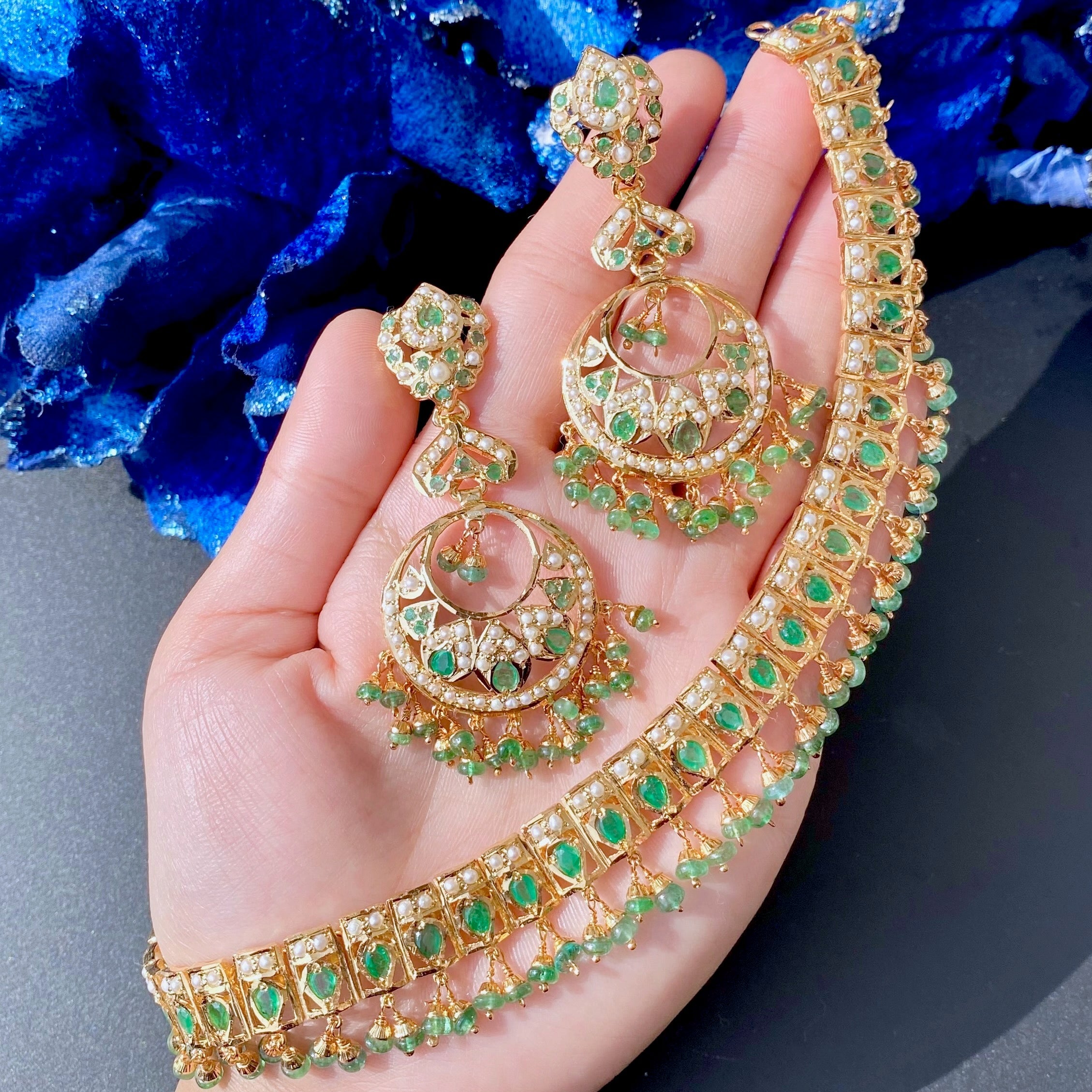 Emerald Pearl Necklace Set | Genuine Natural Emeralds  | NS 278