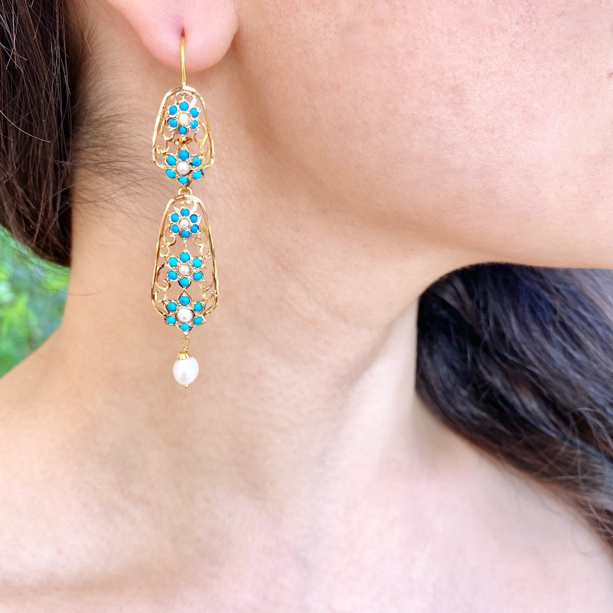 turquoise earrings in gold