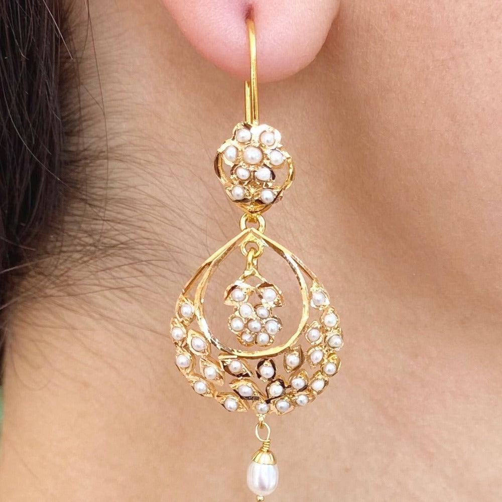 lightweight pearl chandbali in 22k gold for women