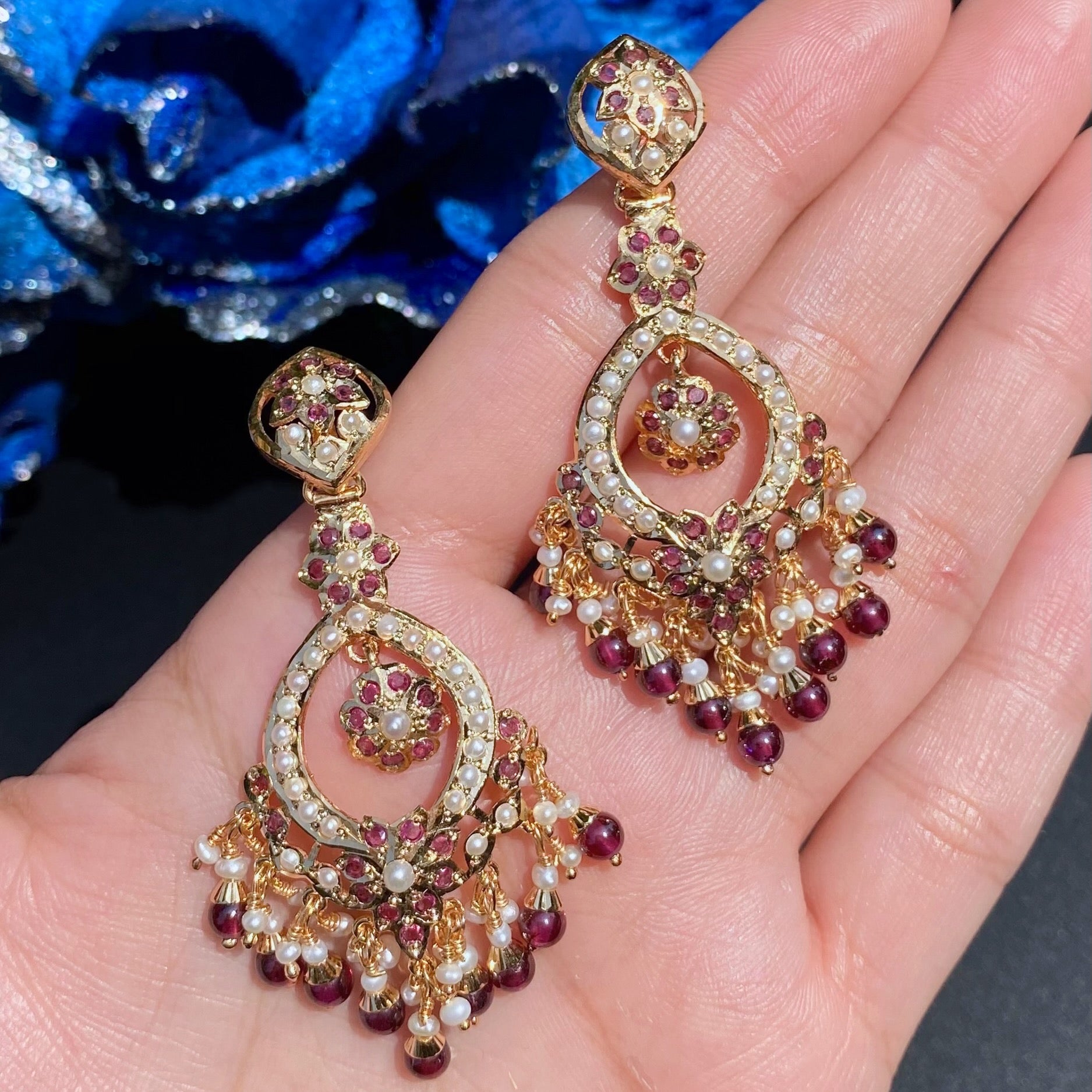 Garnet Necklace Set | Traditional Punjabi Jadau Set NS 485