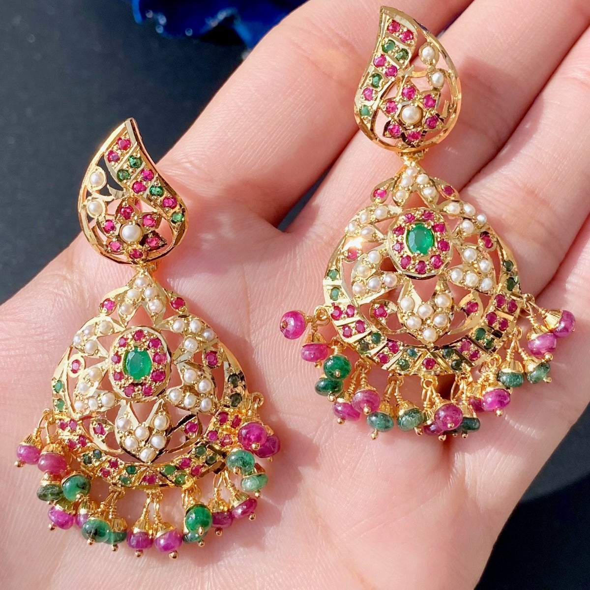 multicolored jadau earrings gold plated