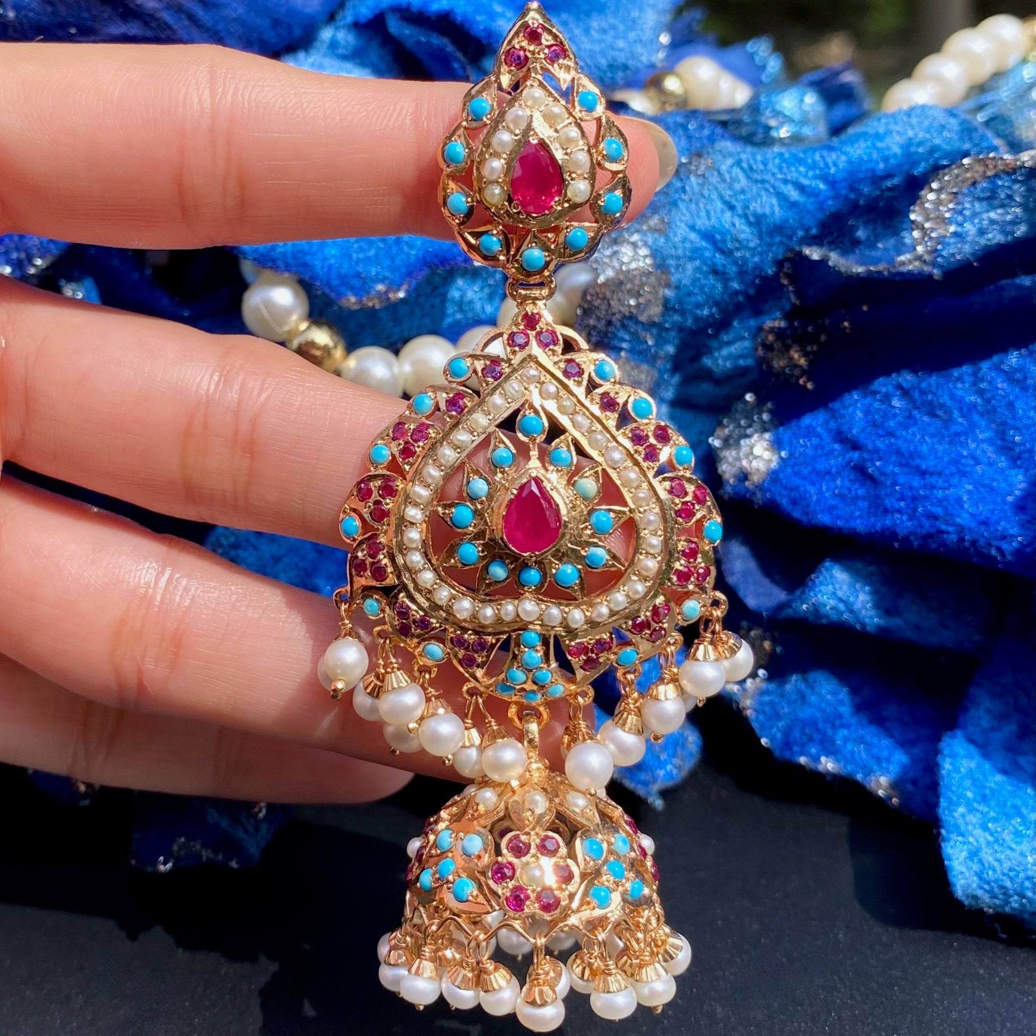 Shop Gold Plated Indian Jhumkas Online | Gold Plated Jadau Earrings in Silver ER 028