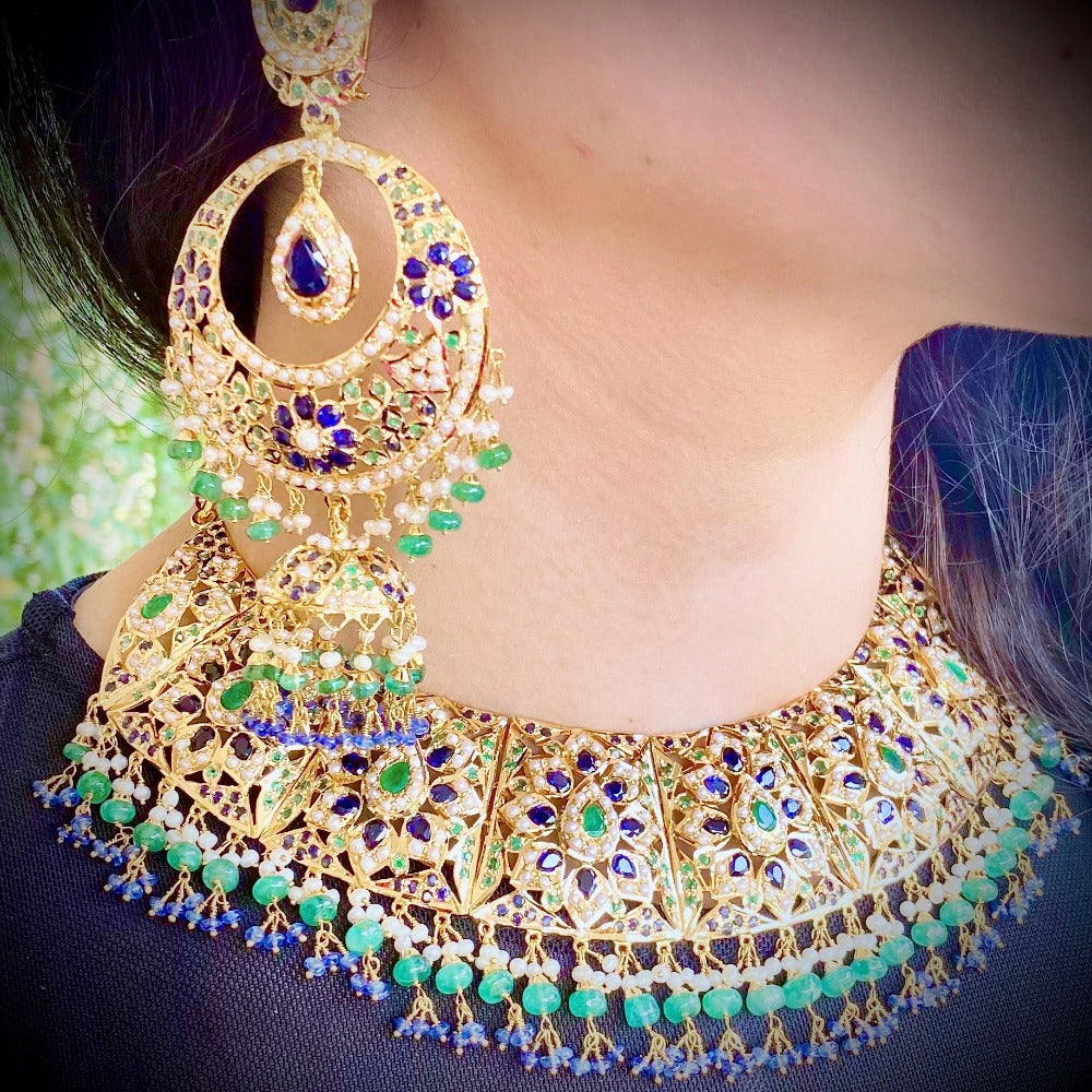 emerald bridal set in gold Punjabi design