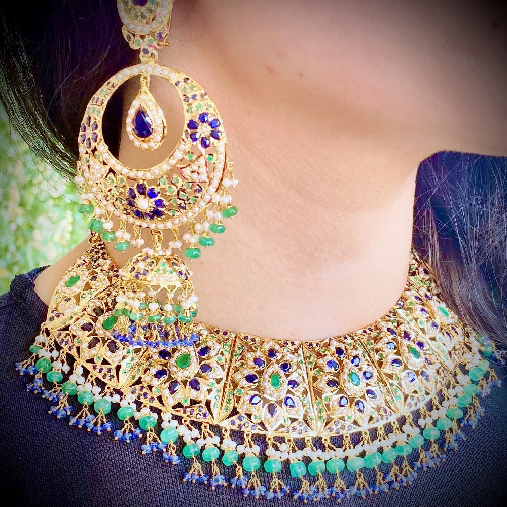 emerald bridal set in gold pakistani design