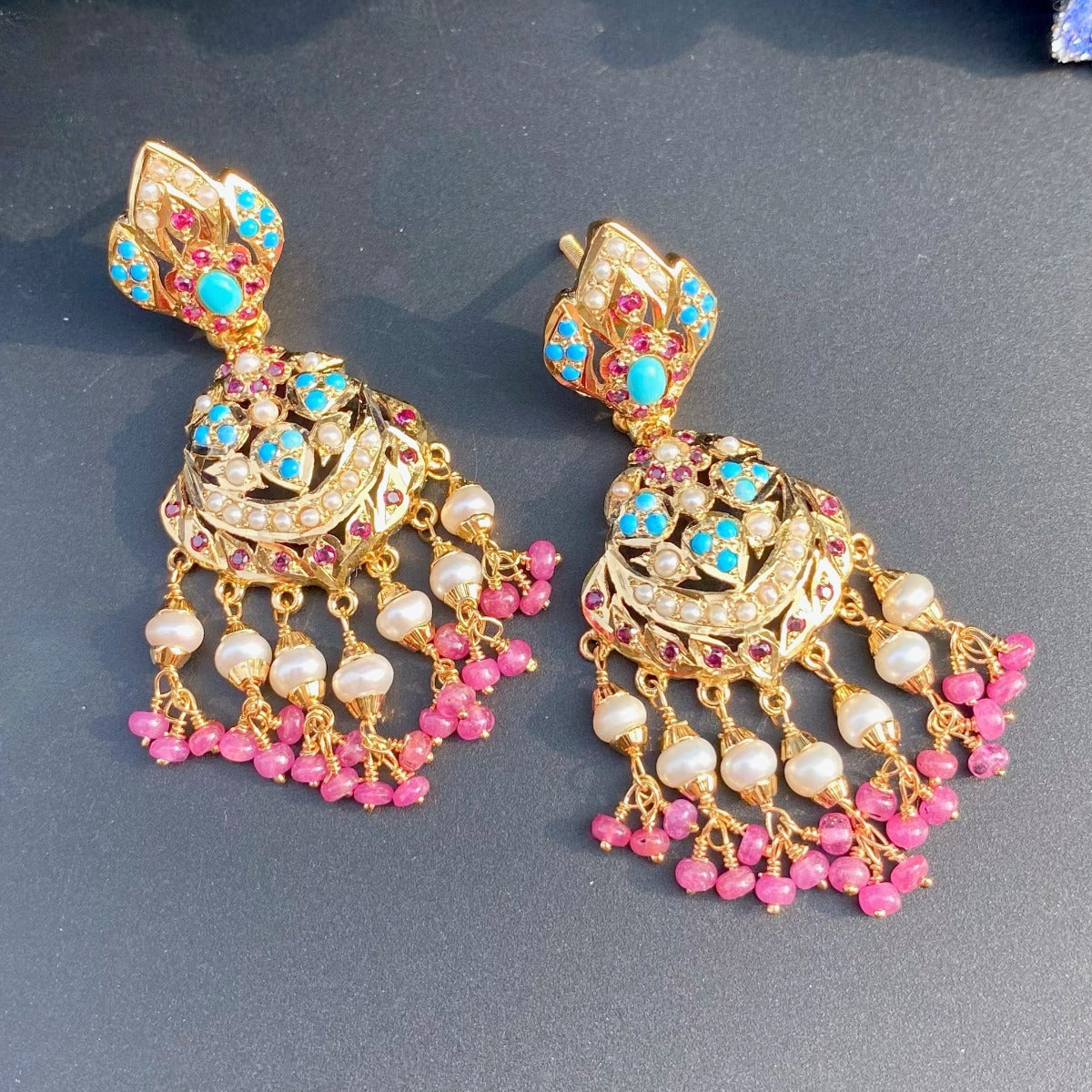 firozi earrings in gold plating