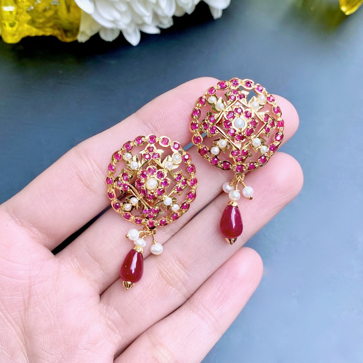 ruby pearl studs