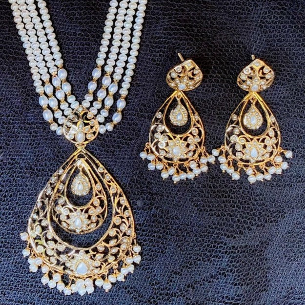 Edwardian Style Jewelry Set | Gold Plated on Silver | Freshwater Pearls