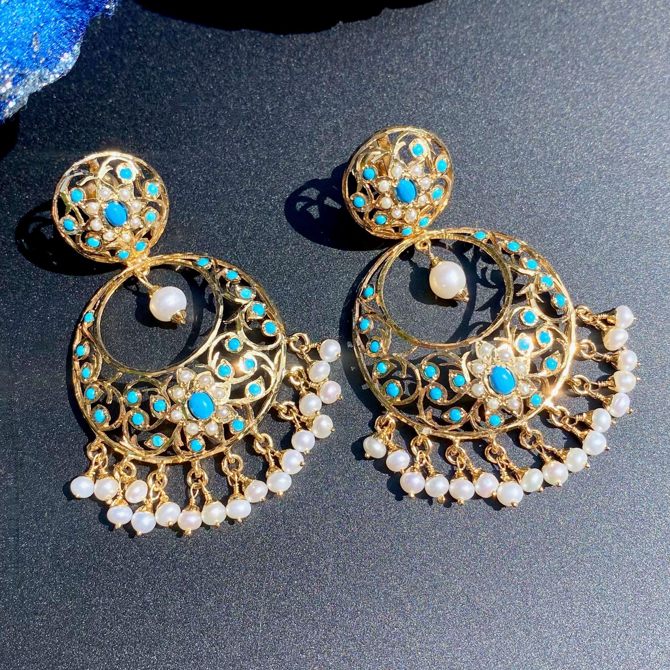 Turquoise Chandbali Earrings | Sterling Silver Based with 22k Gold Plating ER 656