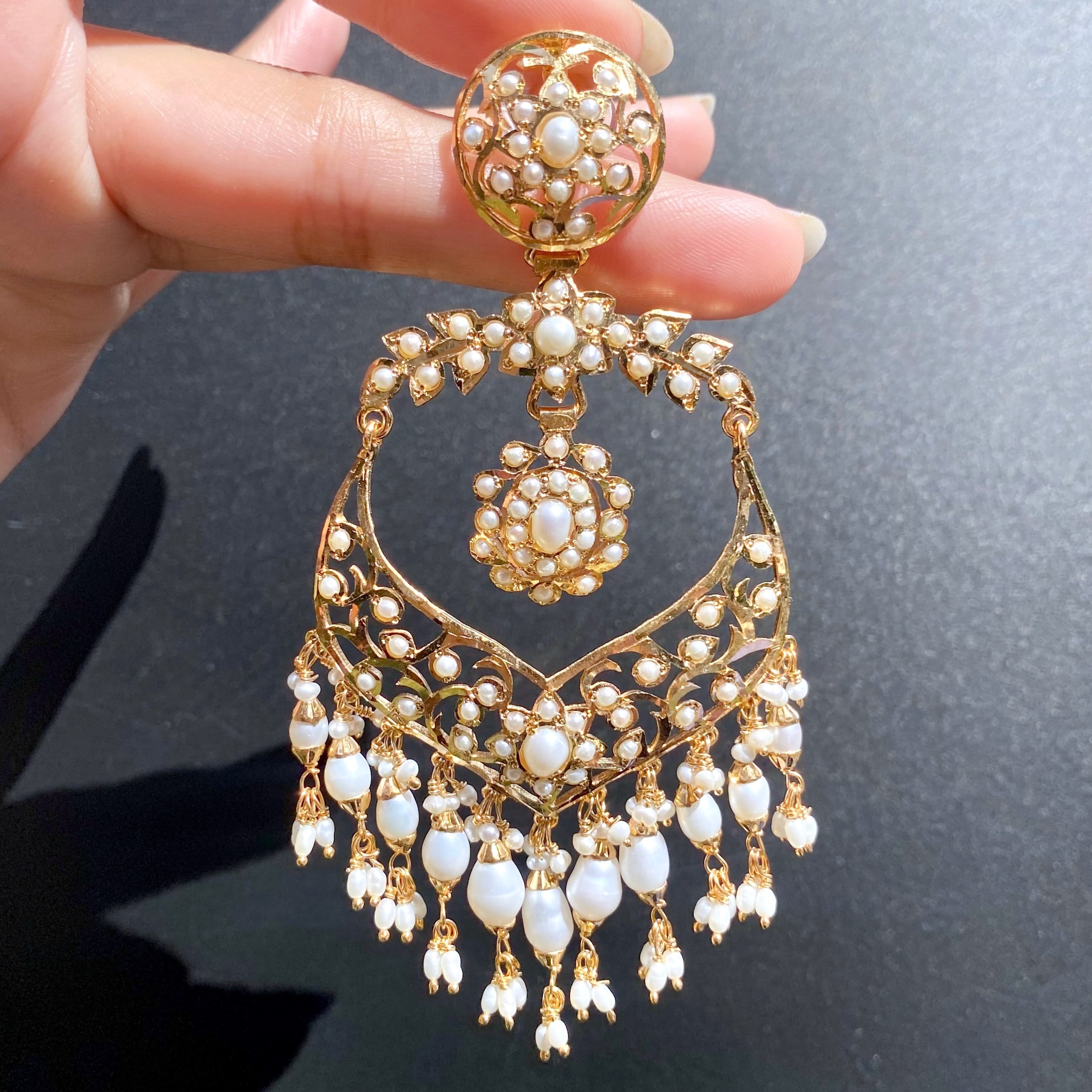 Statement Pearl Chandbali Earrings | Pearl Dangle Drop Earrings | ER 651