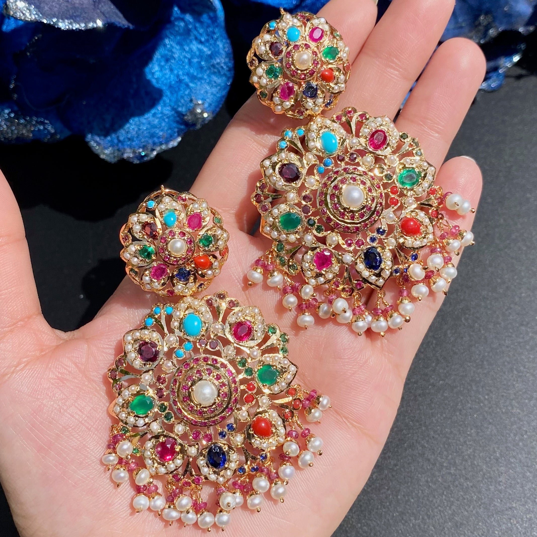 Classic Navrattan Earrings | Statement Jadau Danglers ER 653