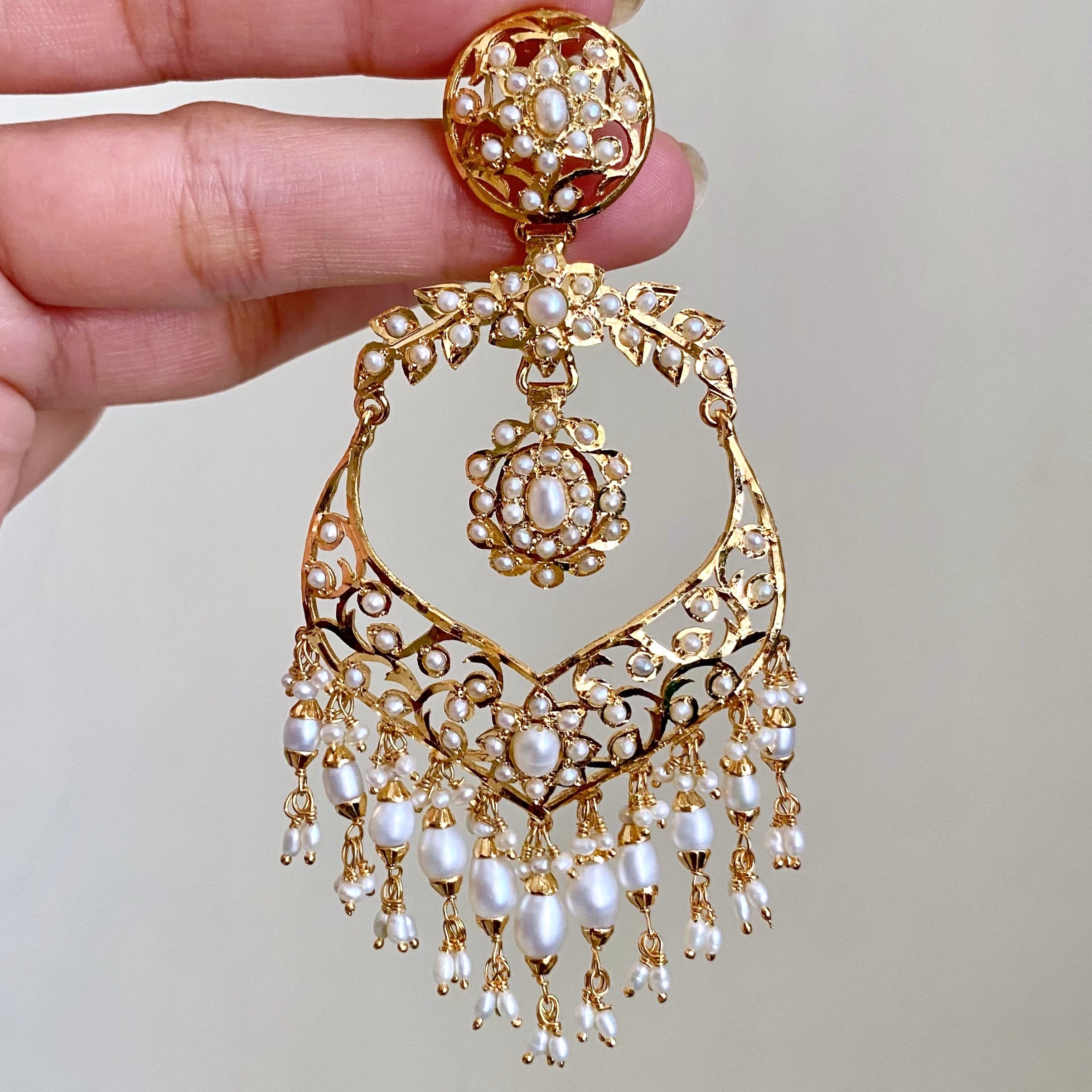 Statement Pearl Chandbali Earrings | Pearl Dangle Drop Earrings | ER 651