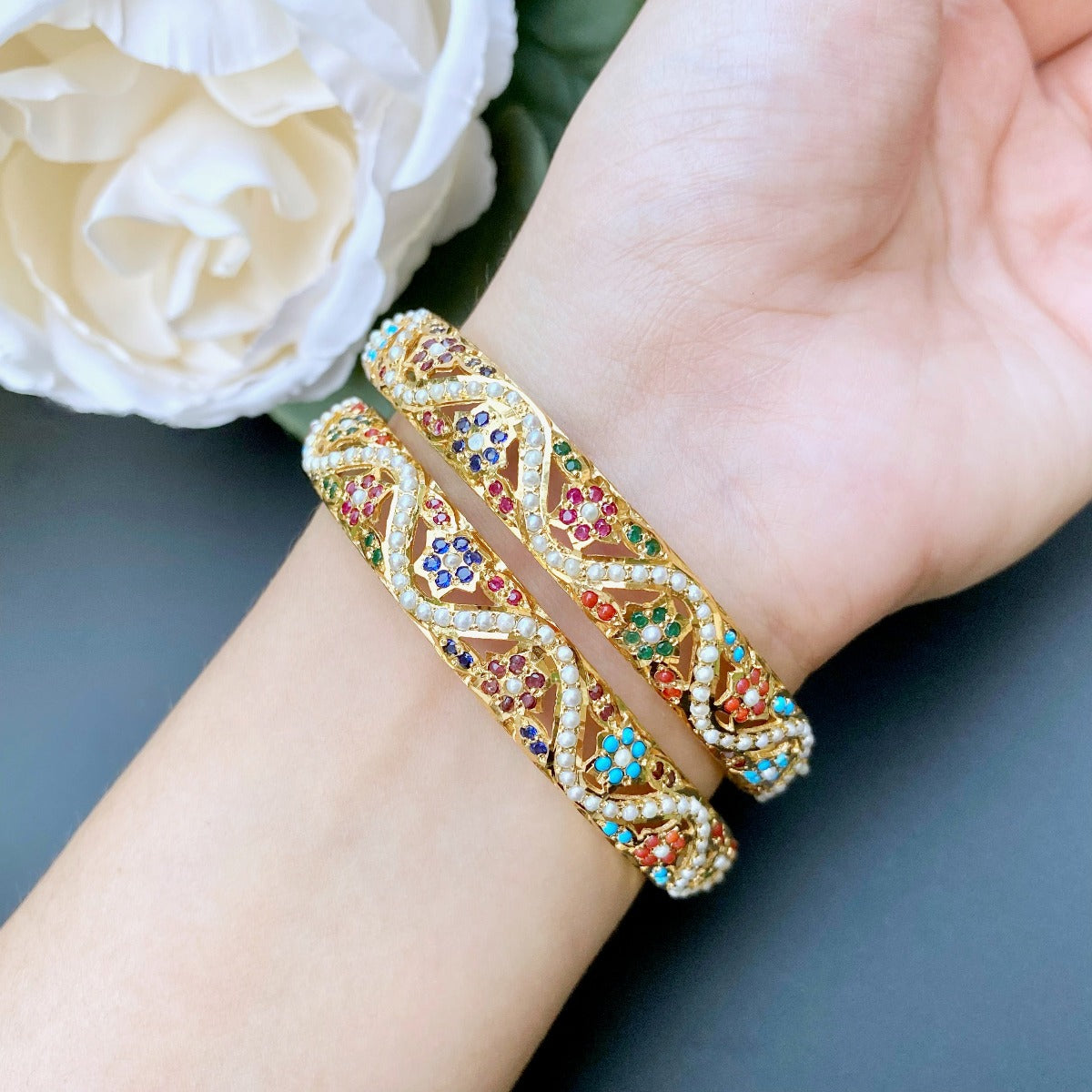 Navaratna jadau bangles