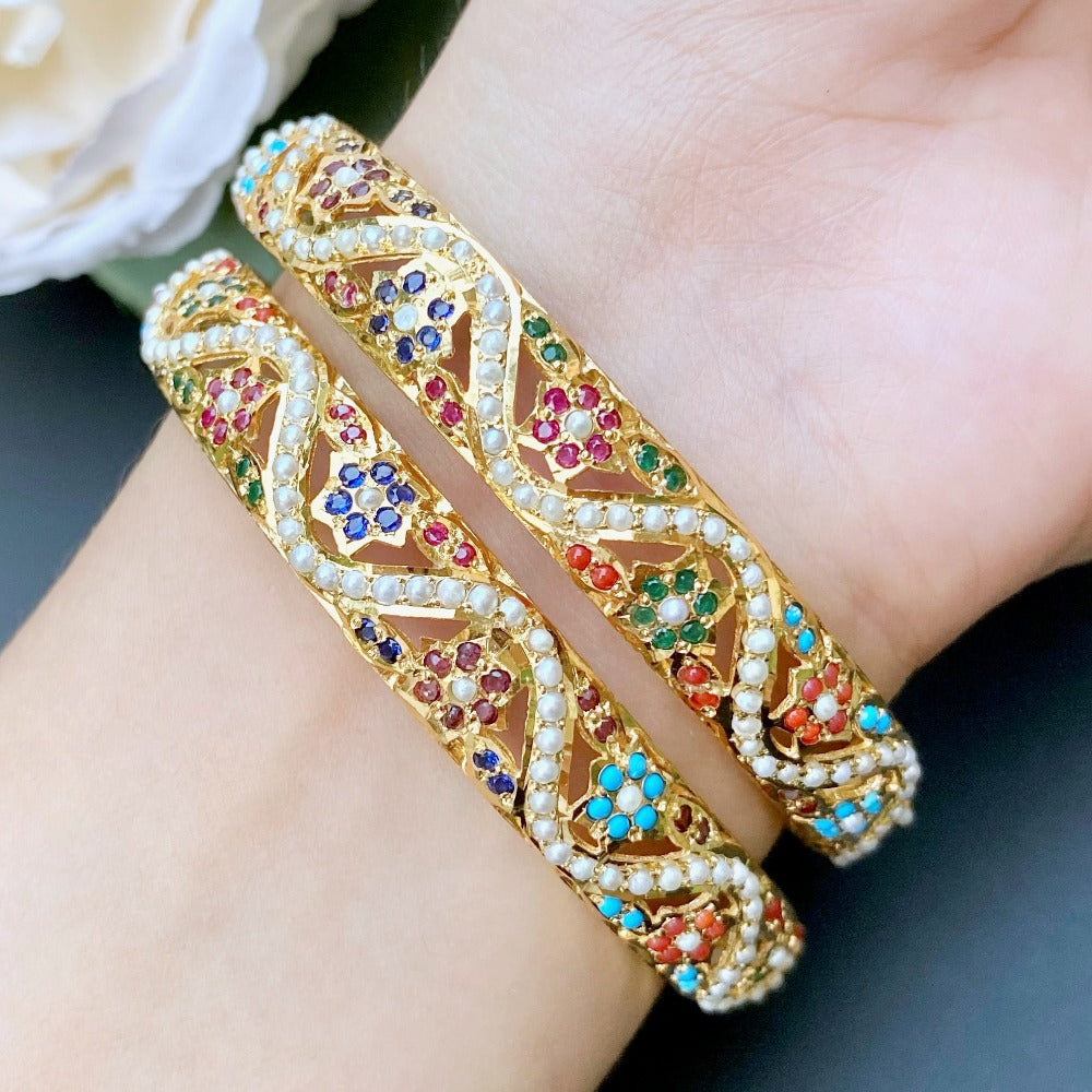 gold plated navratna bangles