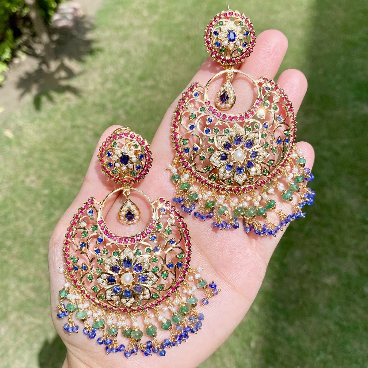 exquisite Bollywood gold plated chandbali earrings