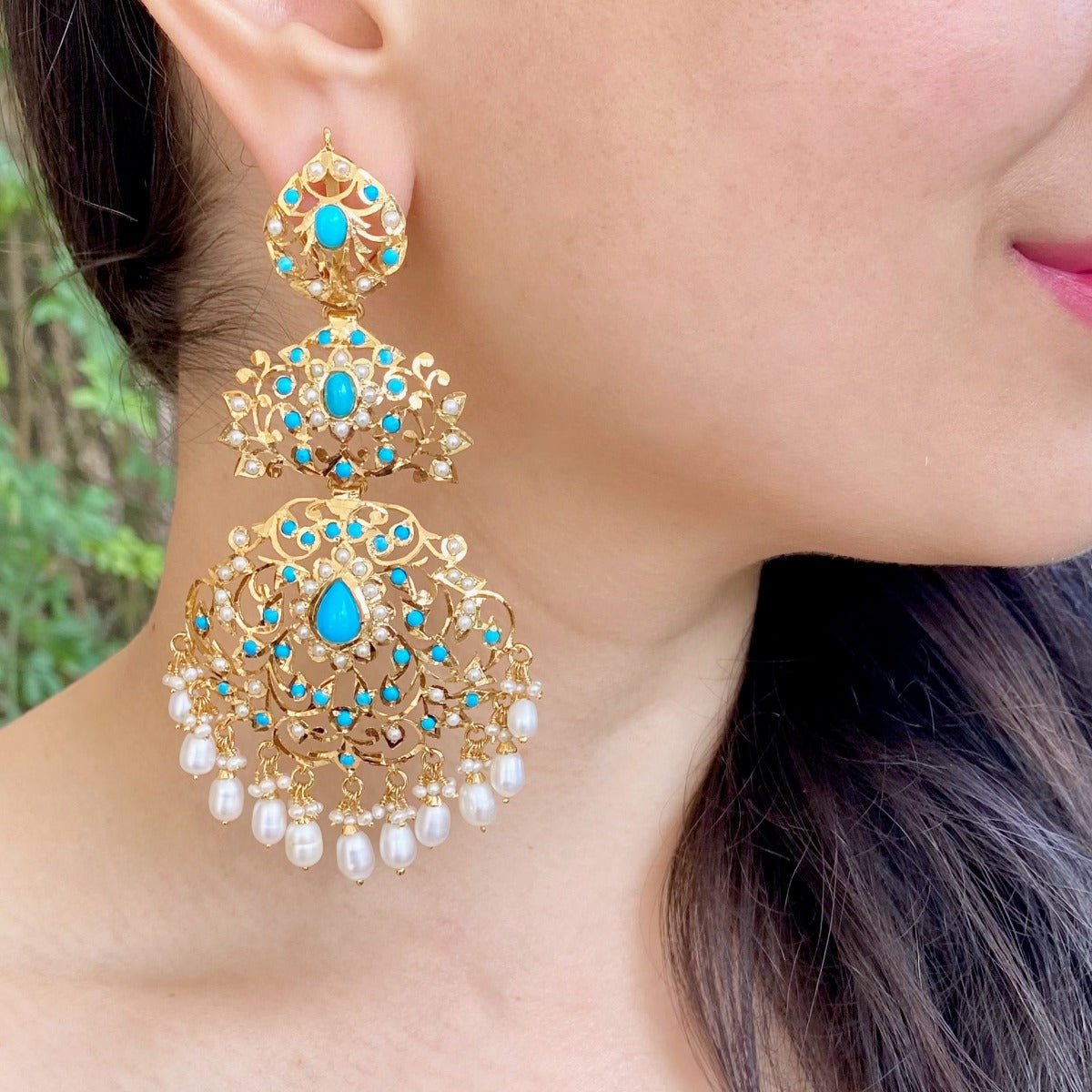 925 silver Hyderabadi earrings with gold polish