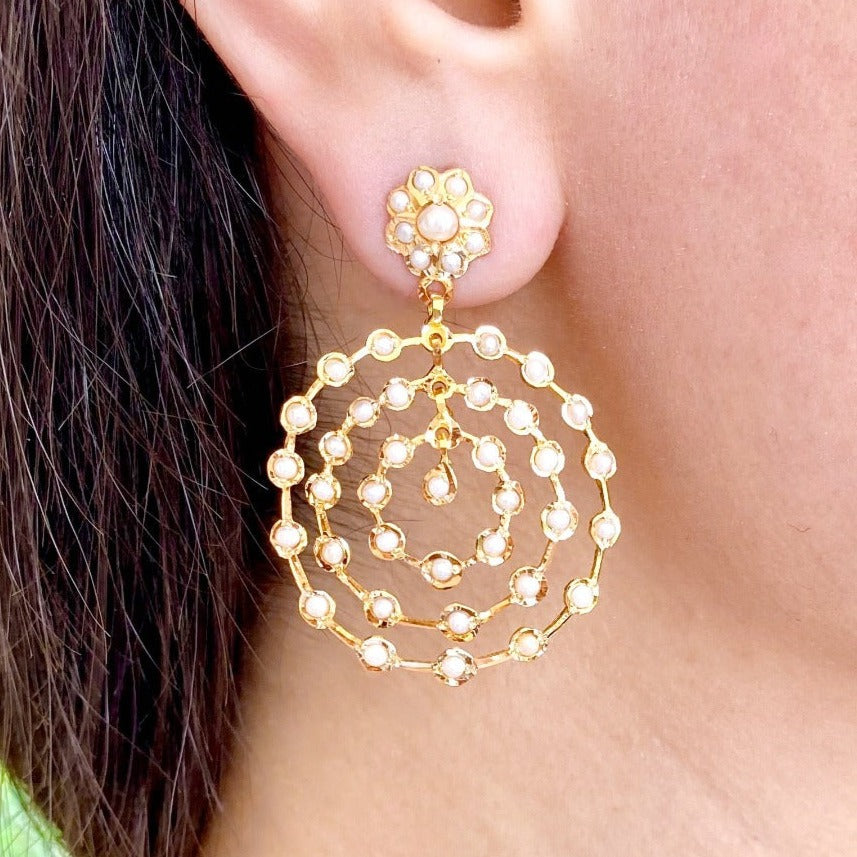 22k gold hoop earrings with pearls