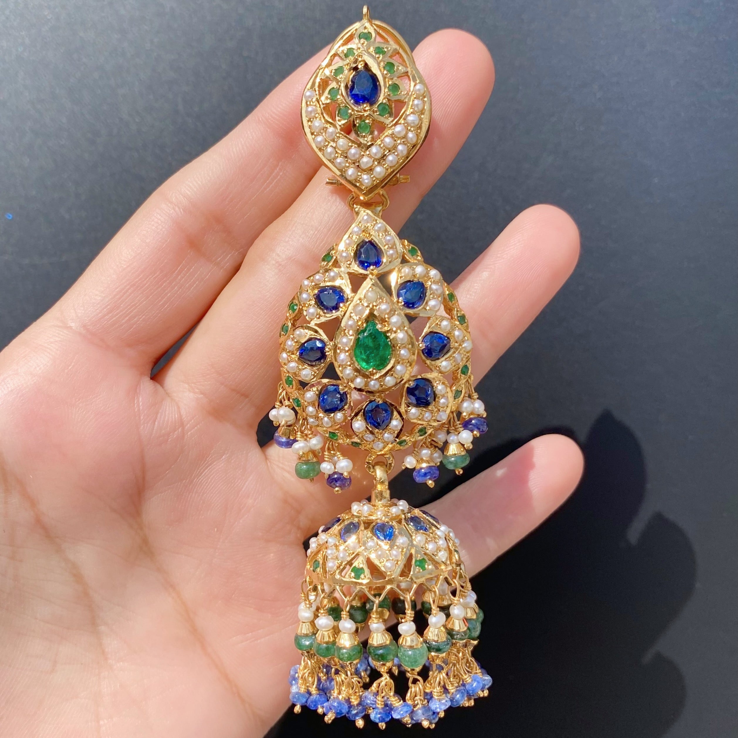 Sapphire Emerald Jhumka Earrings ER 553