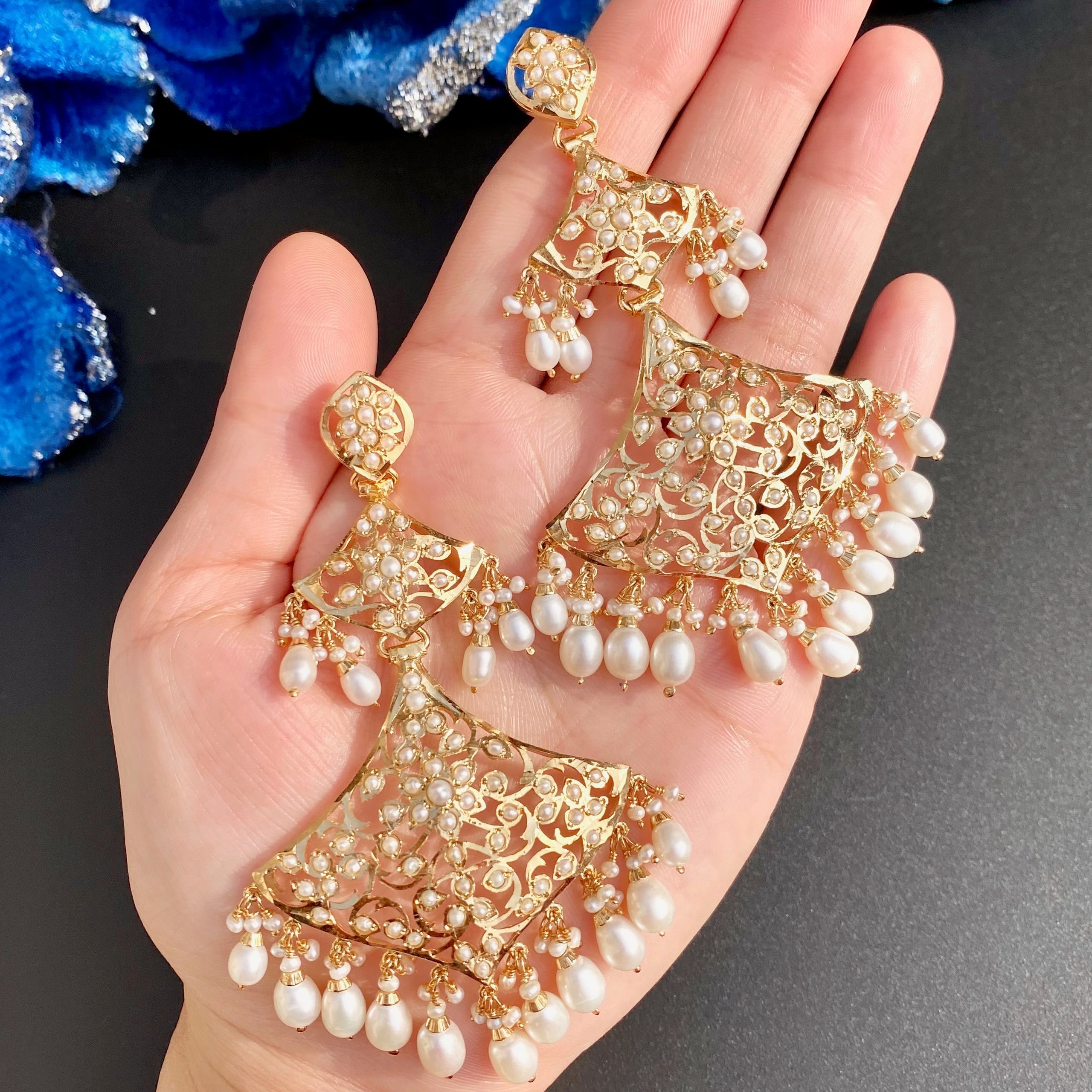 Statement Pearl Danglers | Real Gold Like Finish on Sterling Silver | Real Freshwater Pearls ER 638