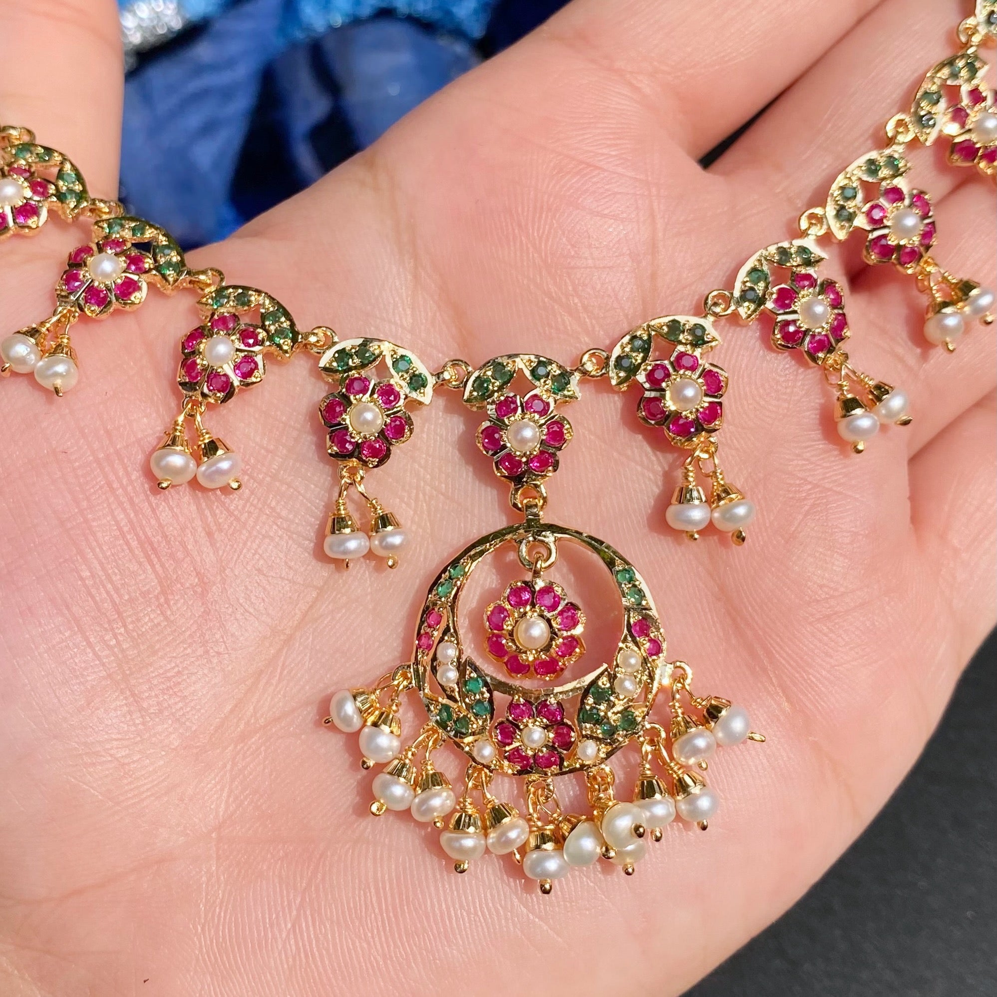 Delicate Pendant Necklace with Chandbali Earrings NS 491