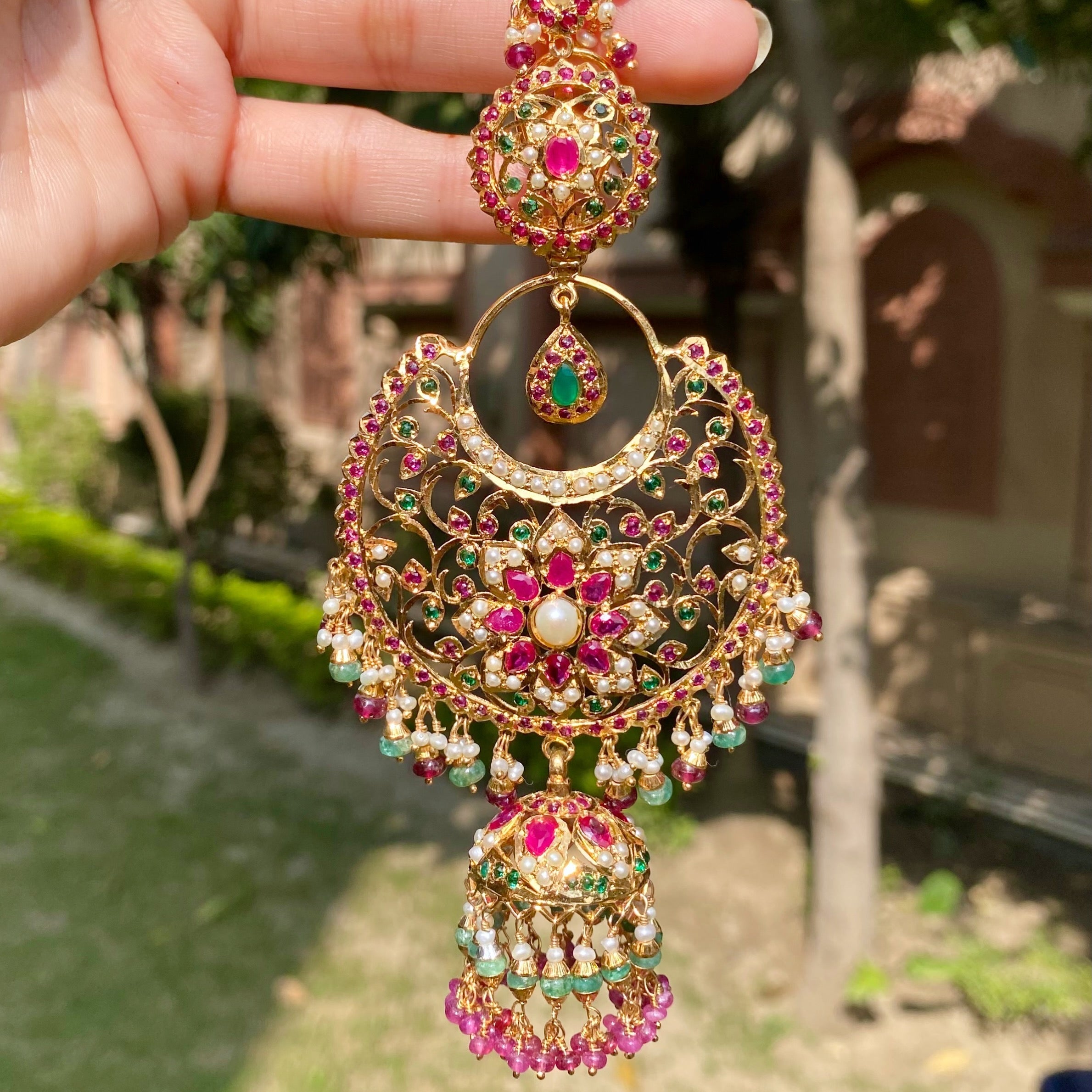 Statement Chandbali Jhumka Earrings | Handcrafted Jadau Earrings | Bridal Jewellery | ER 658