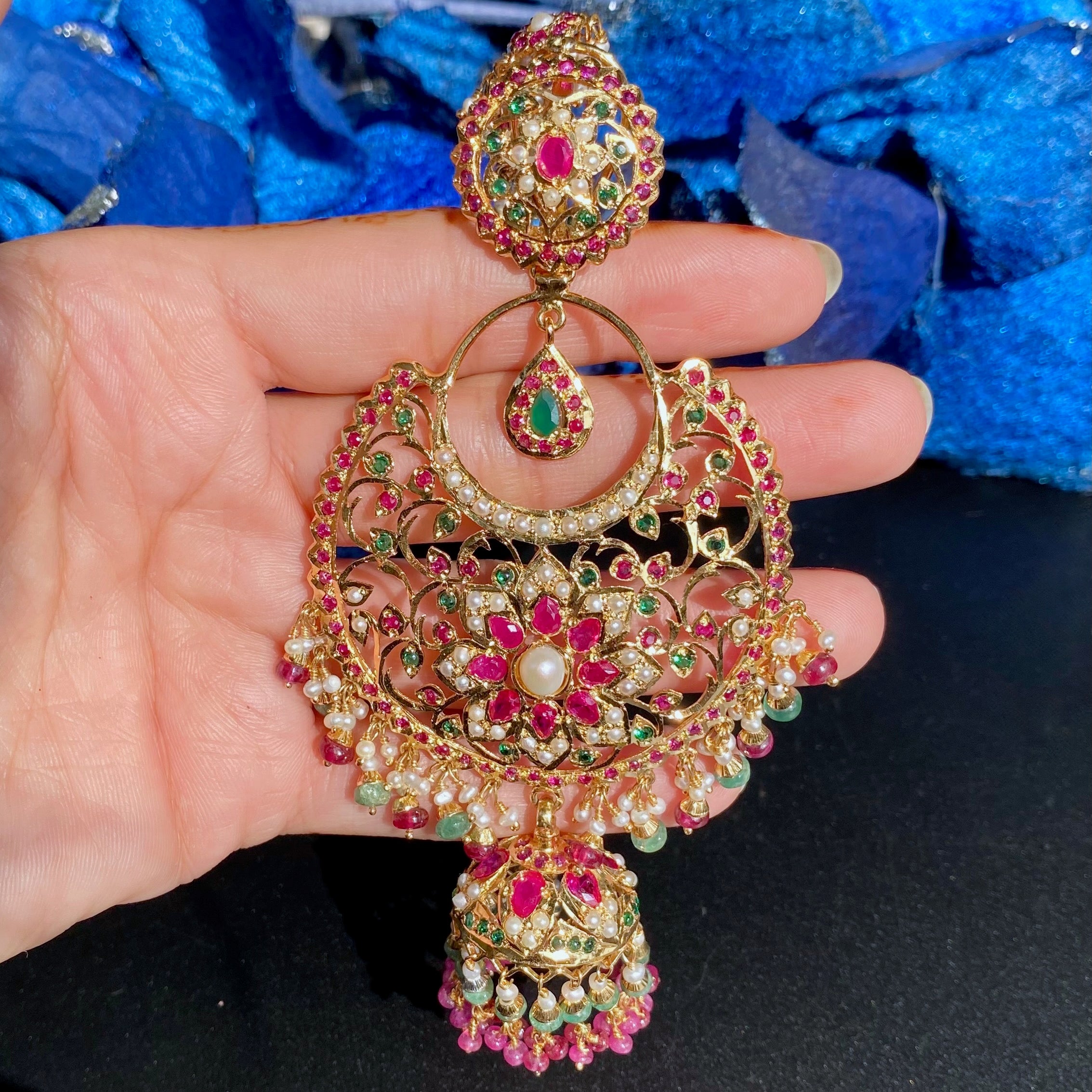 Statement Chandbali Jhumka Earrings | Handcrafted Jadau Earrings | Bridal Jewellery | ER 658