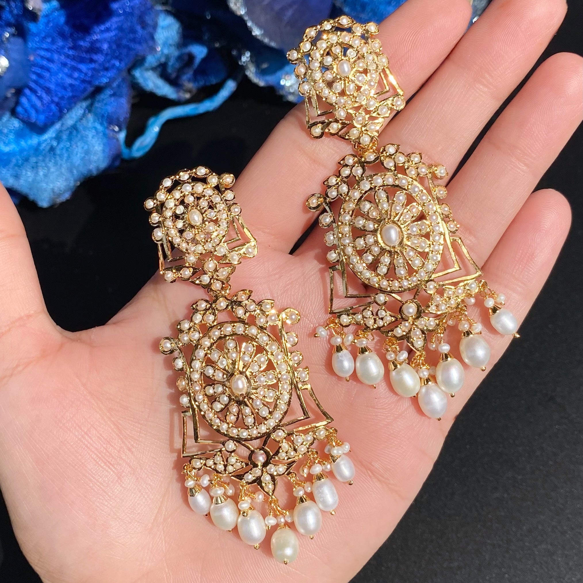 Handcrafted Victorian Earrings | Elegant Pearl Jewellery | Jadau Earrings in Silver | ER 659