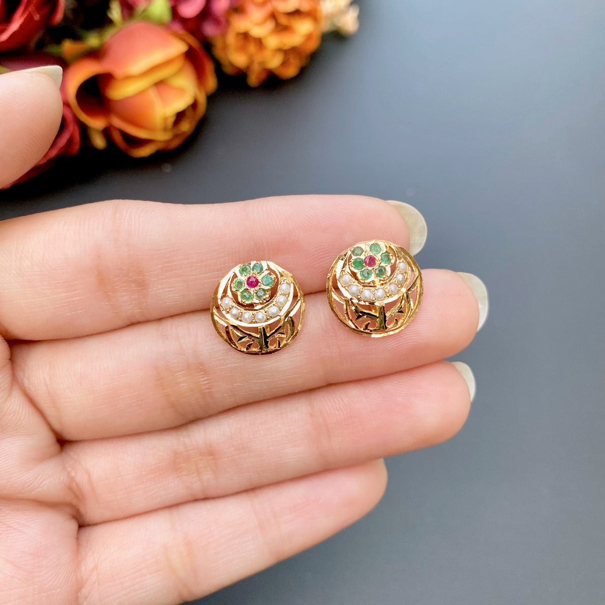 hyderabadi stud earrings in real gold