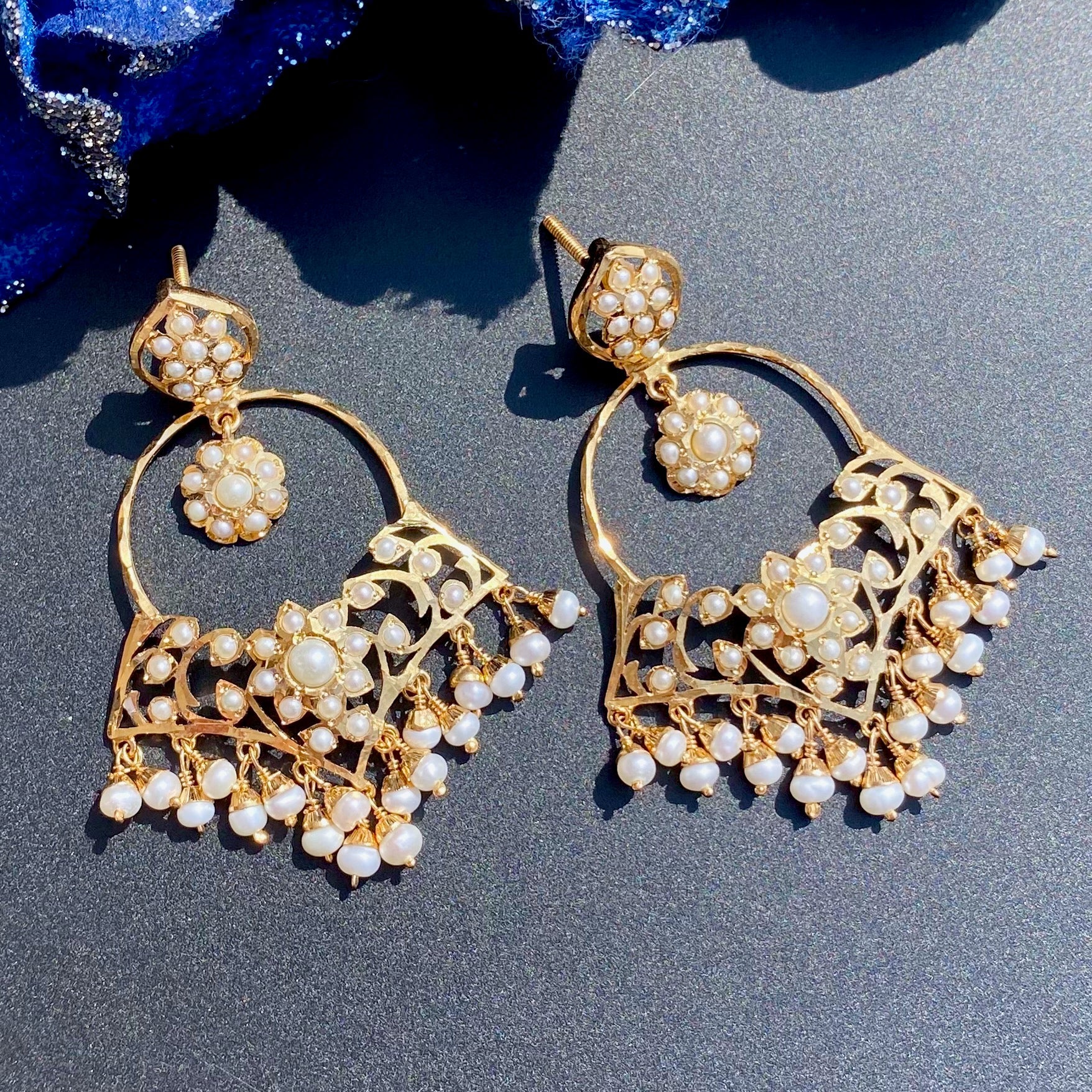 Jadau Earrings on 925 Silver | Gold Plated | Real Freshwater Pearls ER 647