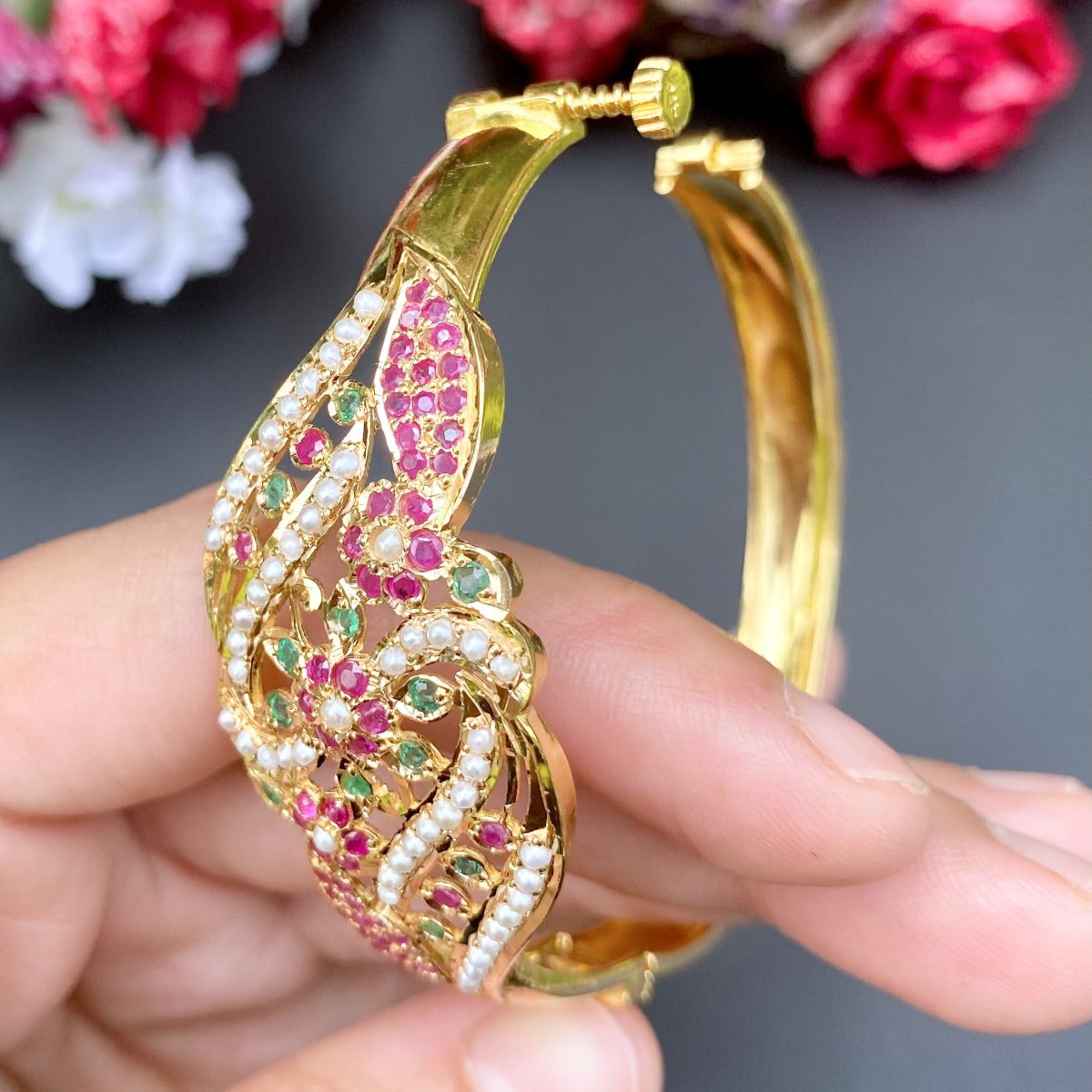 ethnic openable 22 carat bracelet for women with precious stones