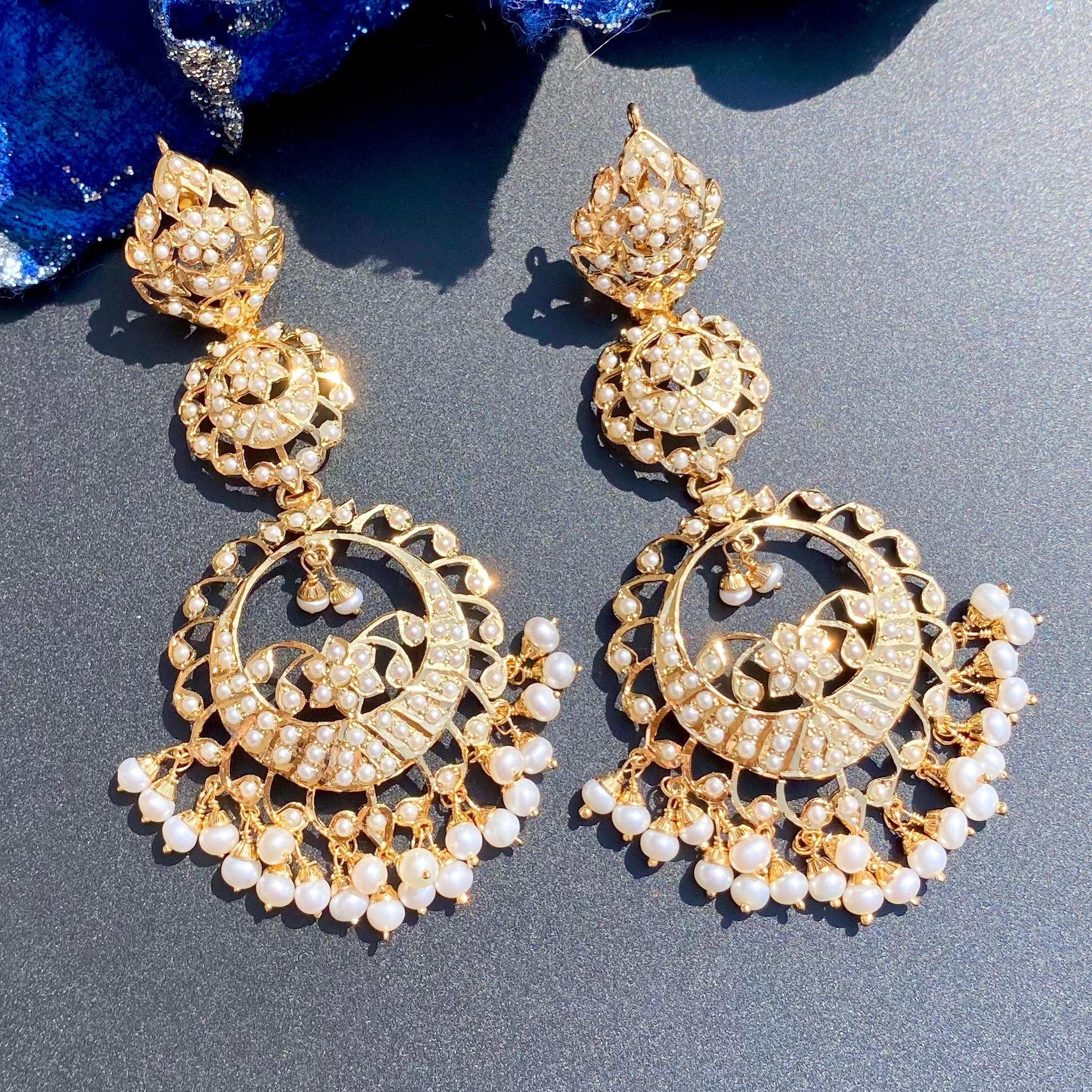 Statement Pearl Chandbali Earrings | Real Pearls | Gold Plated on Silver ER 648