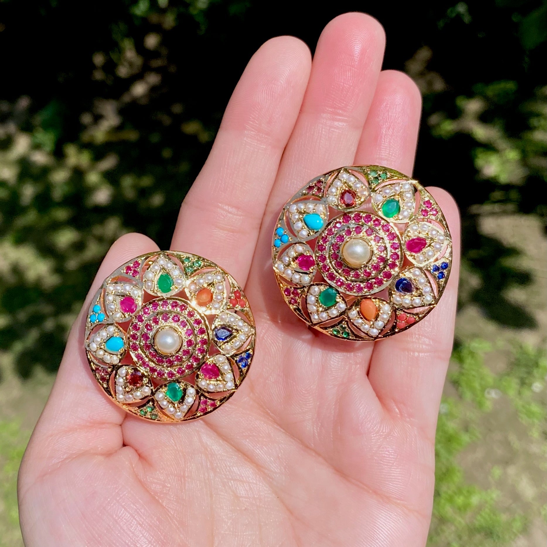Statement Navratna Stud Earrings | Gold Plated on 925 Silver ER 650
