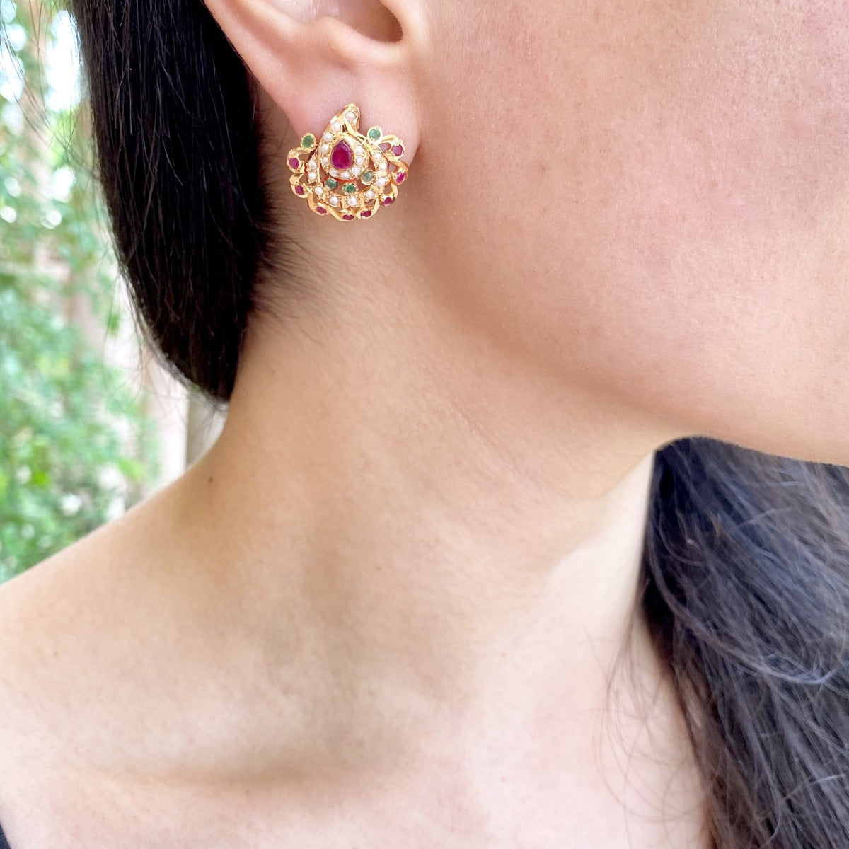 real 22k gold hyderabadi multicolor earrings