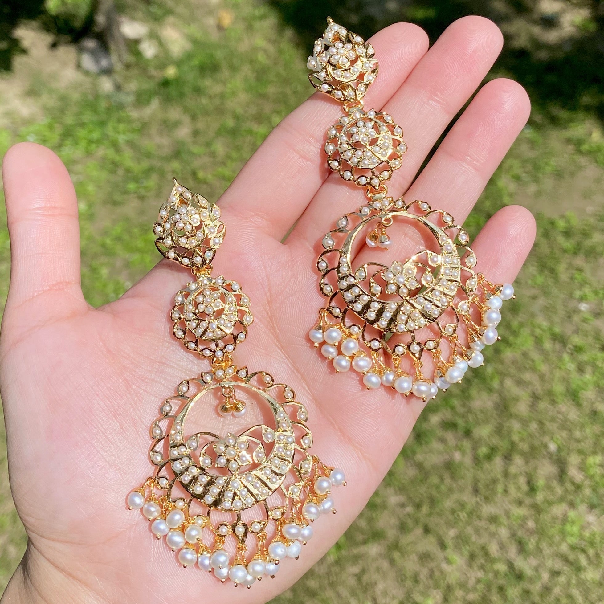 Statement Pearl Chandbali Earrings | Real Pearls | Gold Plated on Silver ER 648