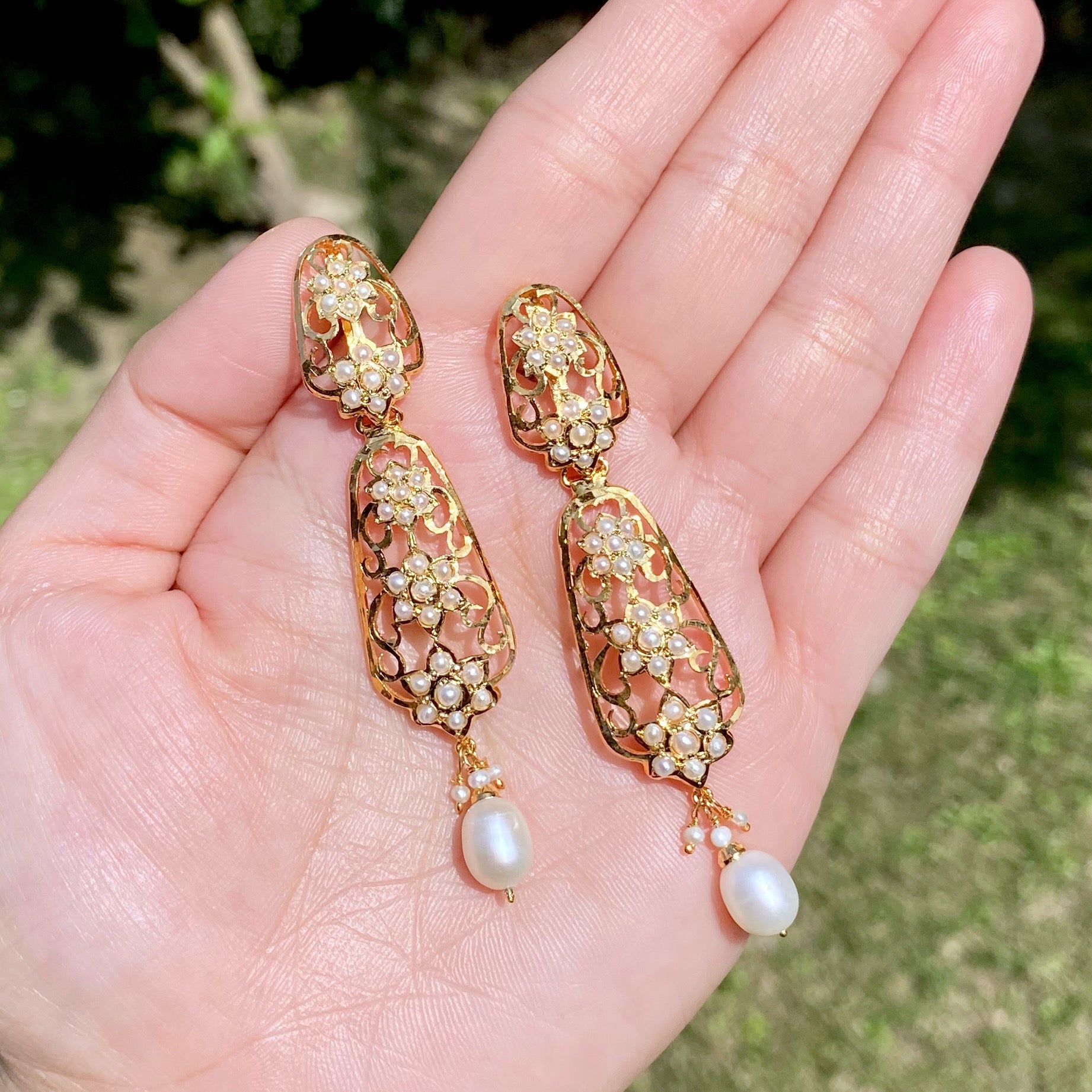 Tall and Slender Earrings for Women | Indo Western Design with Freshwater Pearls | 925 Silver ER 644