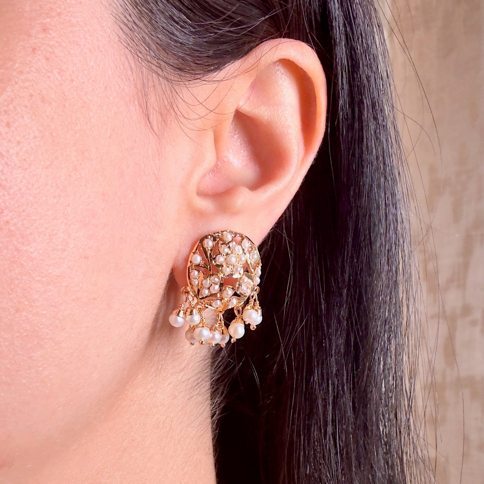 Small Gold Plated Pearl Stud Earrings For Women ER 493