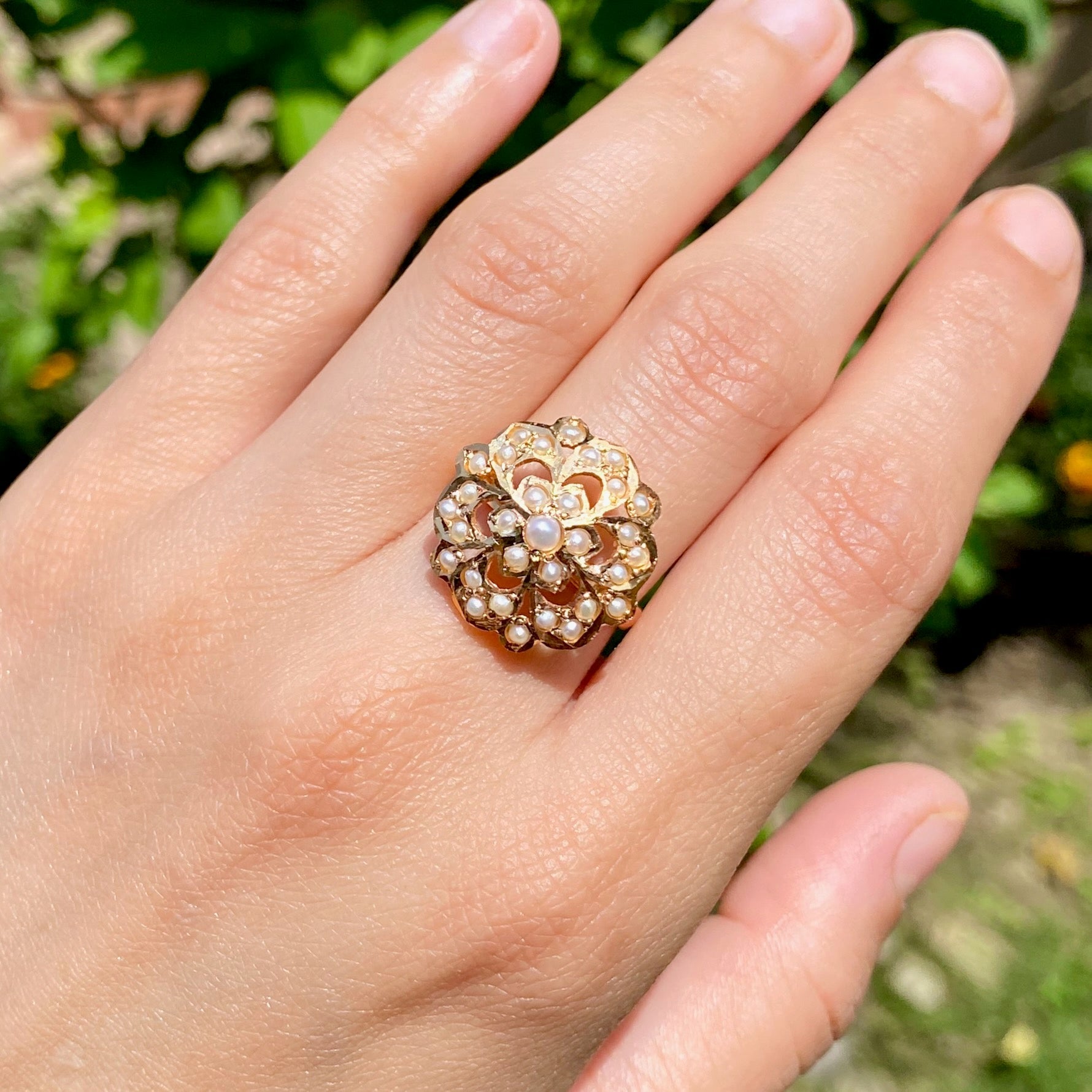 Dainty Floral Pearl Rings For Women | Gold Plated on Silver LR 114
