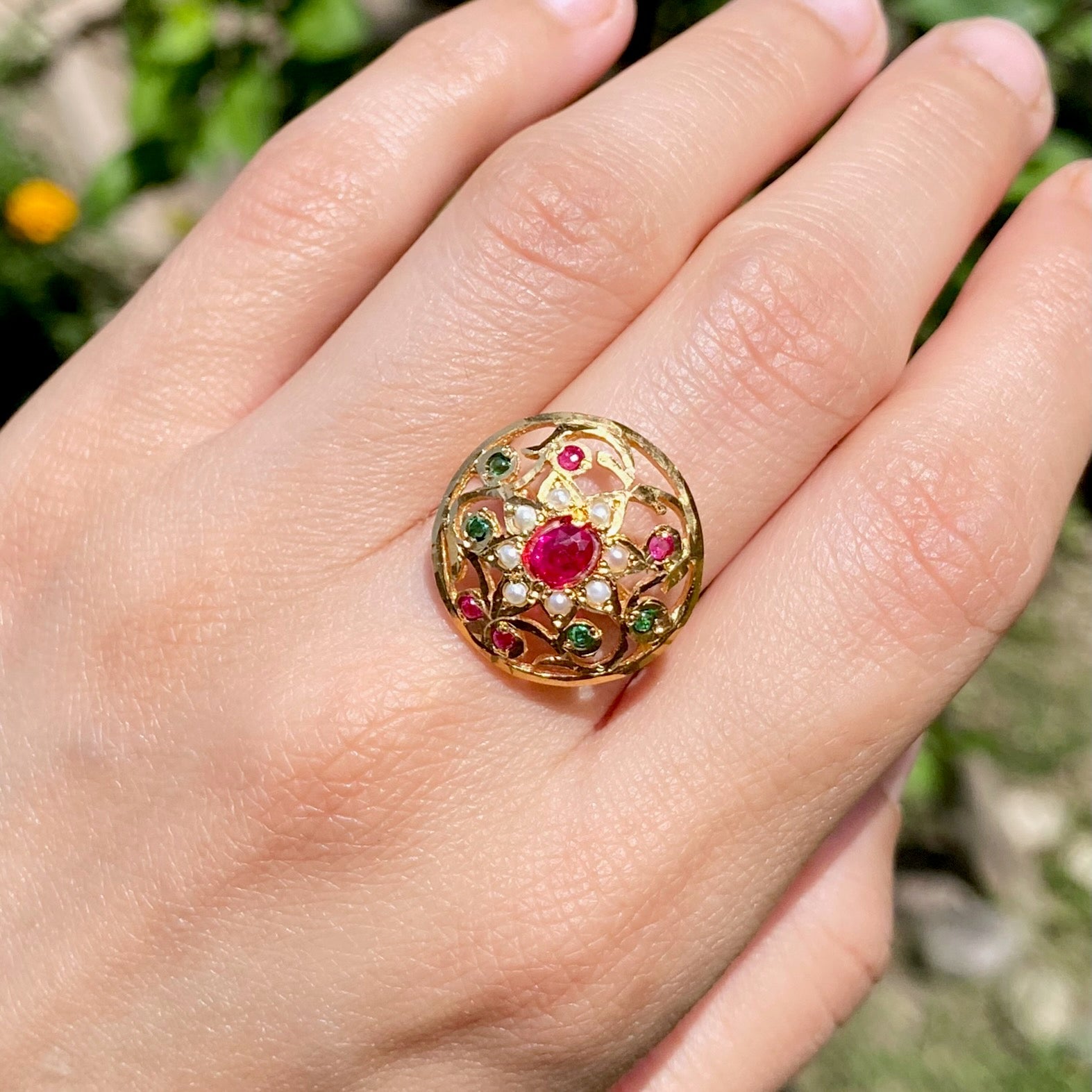 Intricately Handmade Jadau Ring For Women | Gold Plated on Silver  LR 115