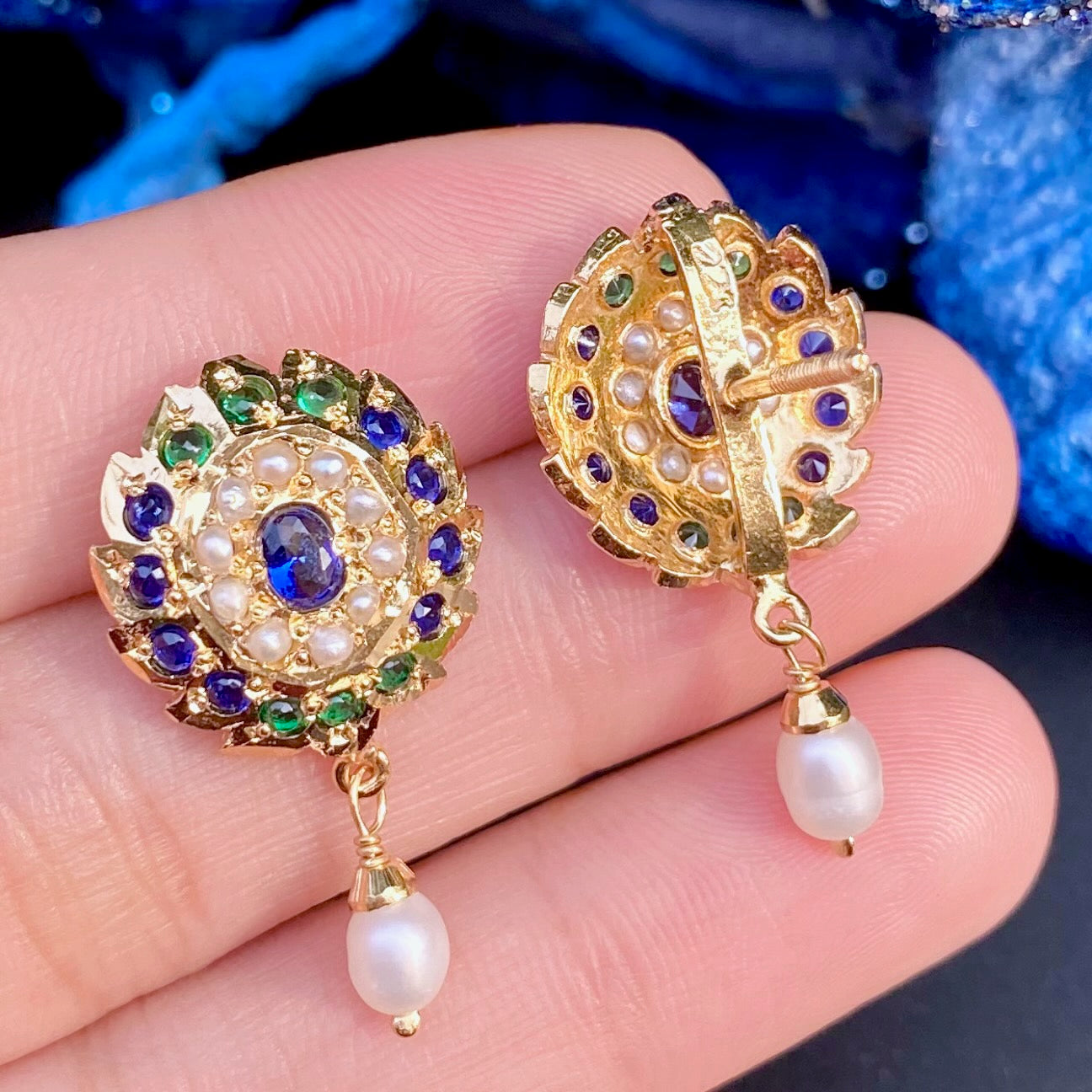 Oval Shaped Studs For Women | Gold Plated Multicoloured Jadau Tops ER 669