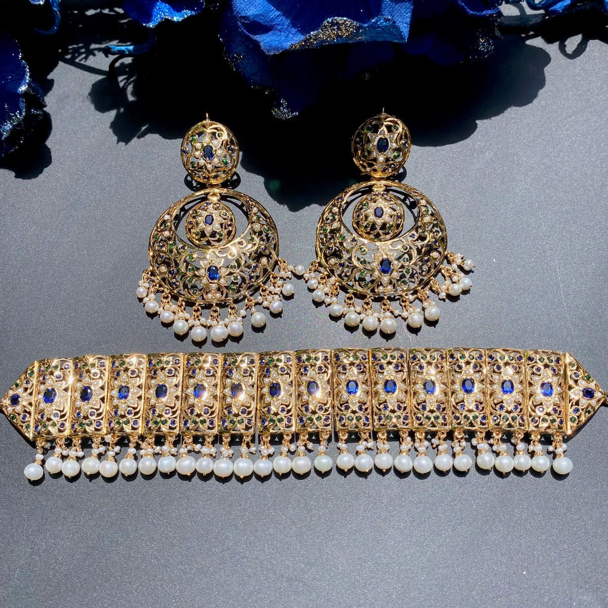 Bollywood kundan choker in gold plated silver for lehenga
