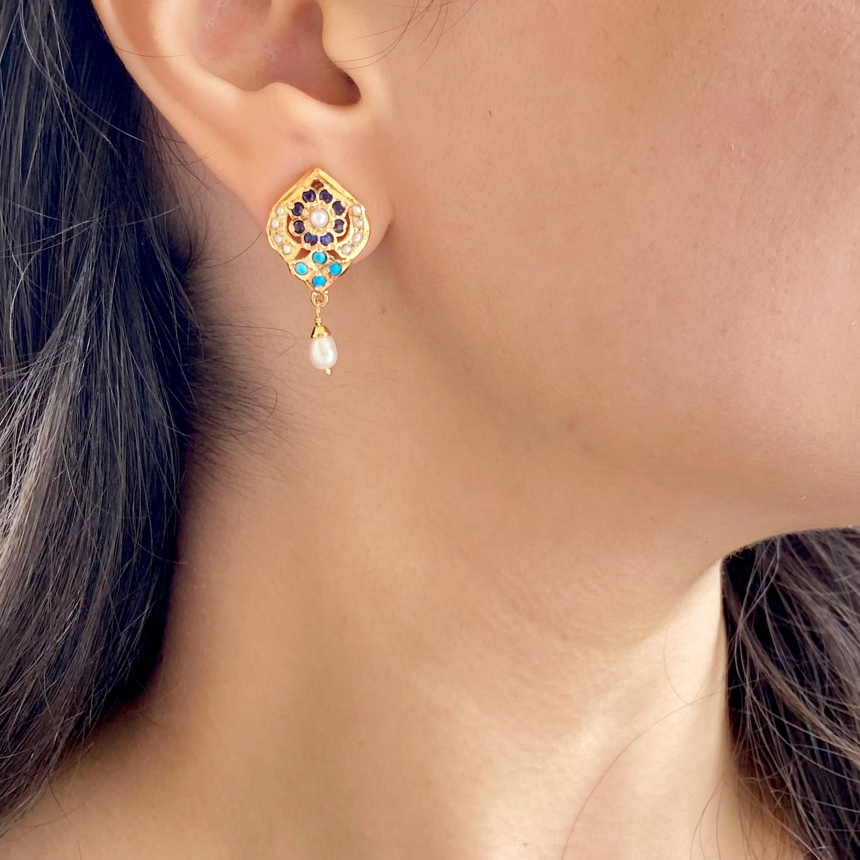 Gold Plated Silver Tops | Dainty Jadau Earrings For Women ER 675