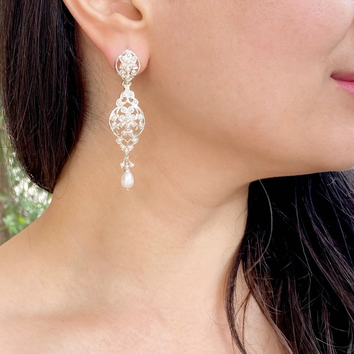 delicate bohemian pearl earrings