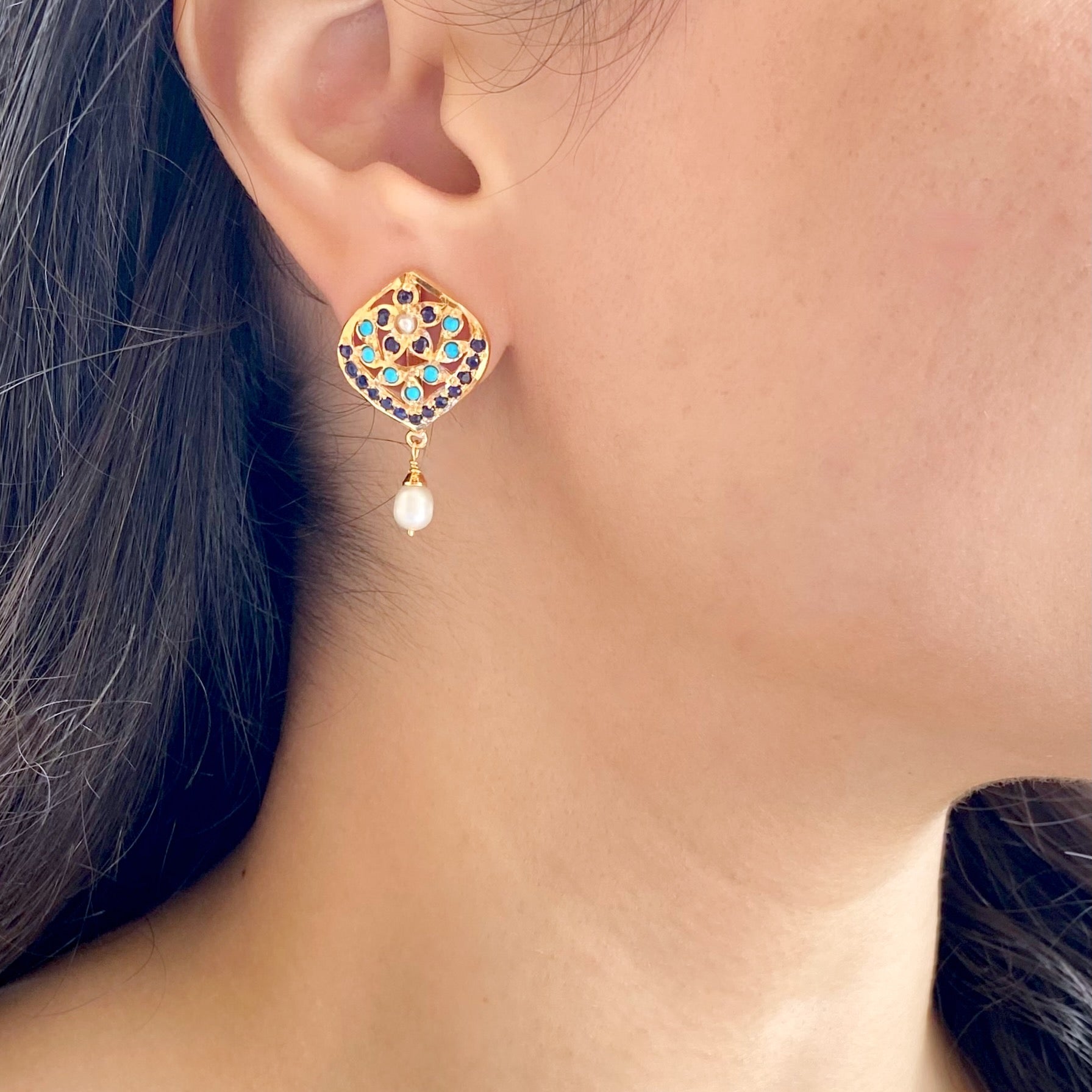 Jadau Studs For Girls | Gold Plated on Pure 925 Sterling Silver ER 661