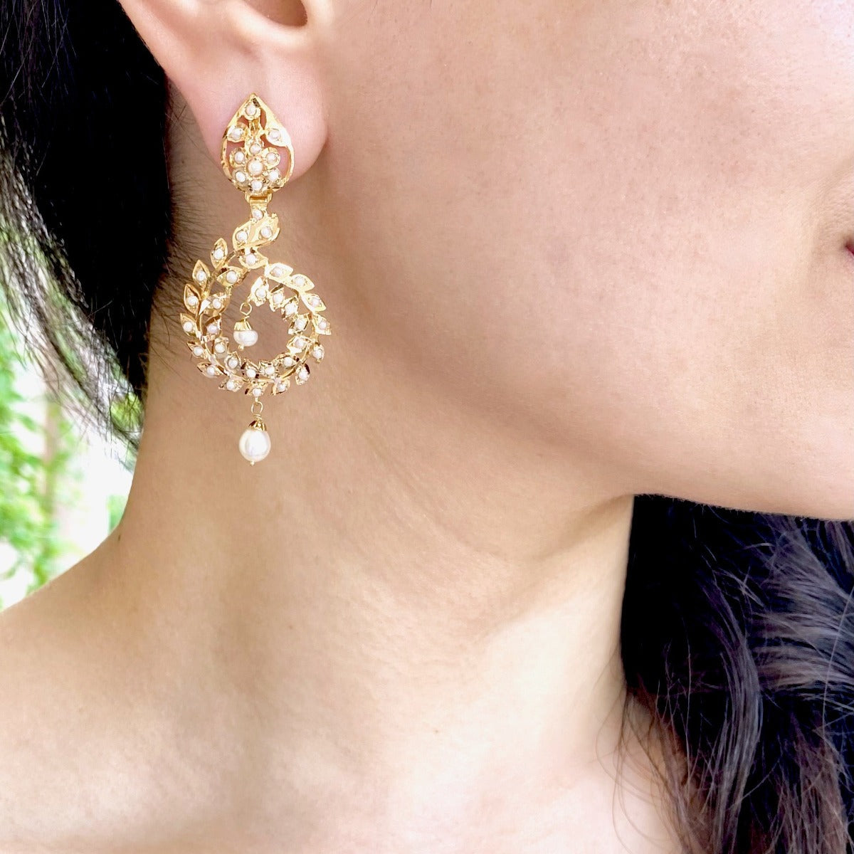 pearl drop earrings on 22k gold