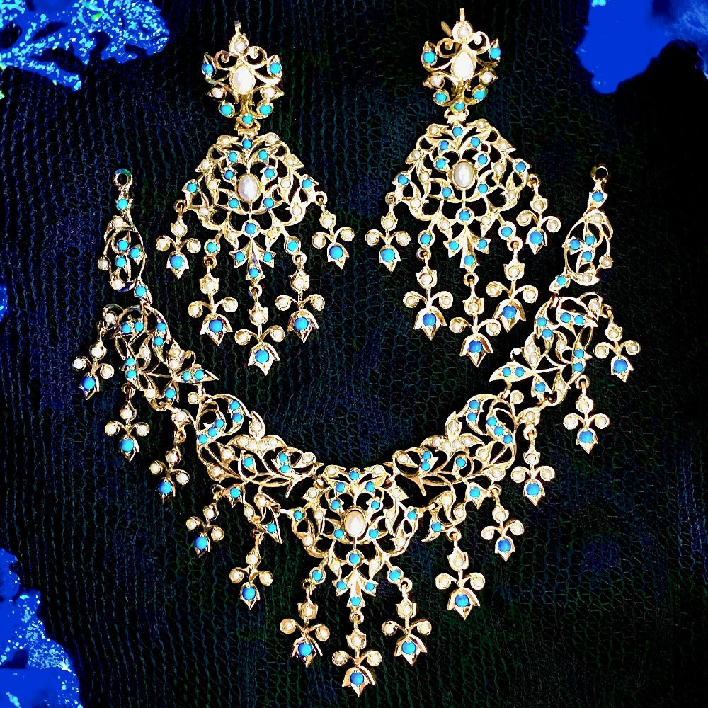 Edwardian Turquoise Set | Premium Gold Plated Jewelry | For Women
