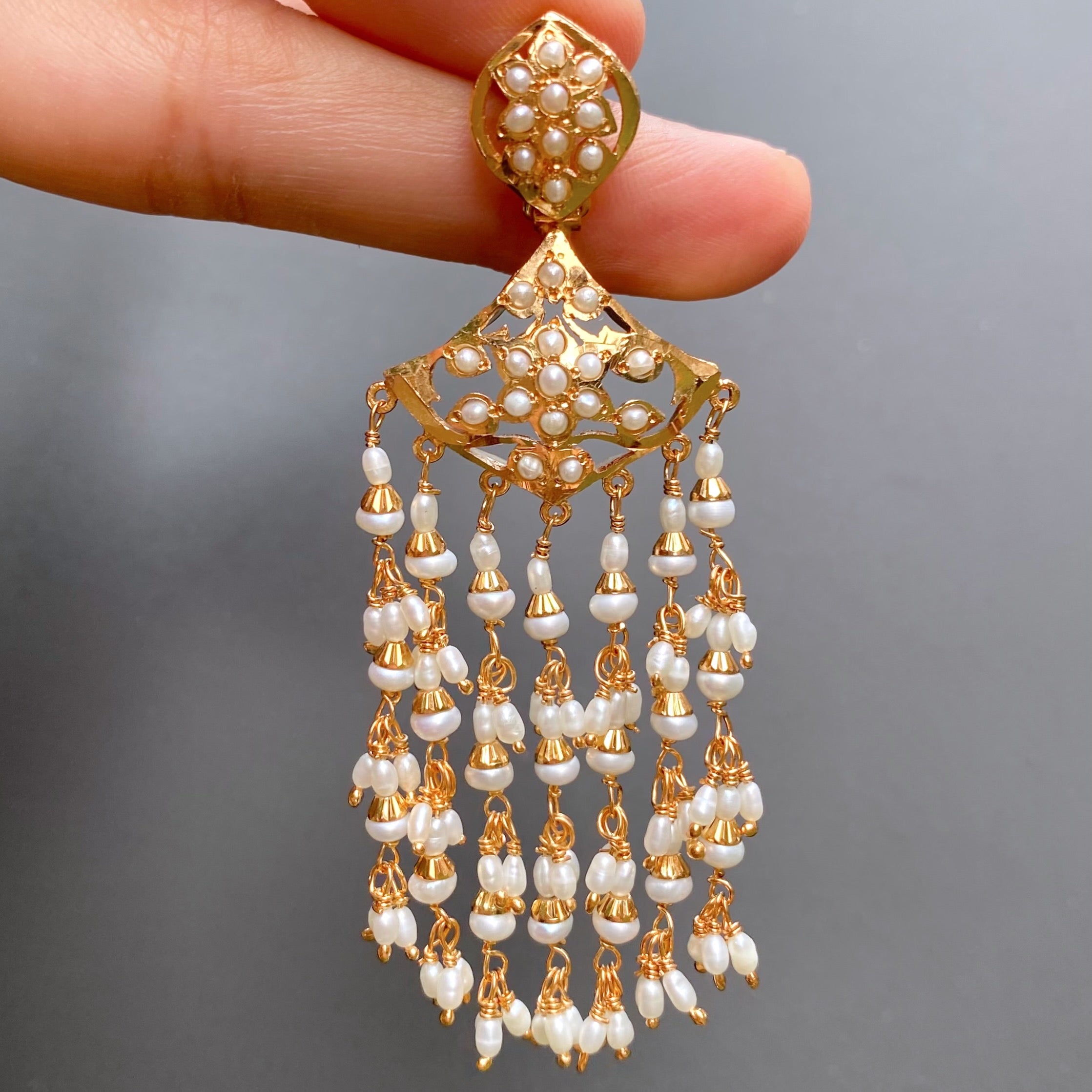 Dangling Pearl Earrings | Handcrafted Jadau Earrings | Pearl Jewelry | ER 676